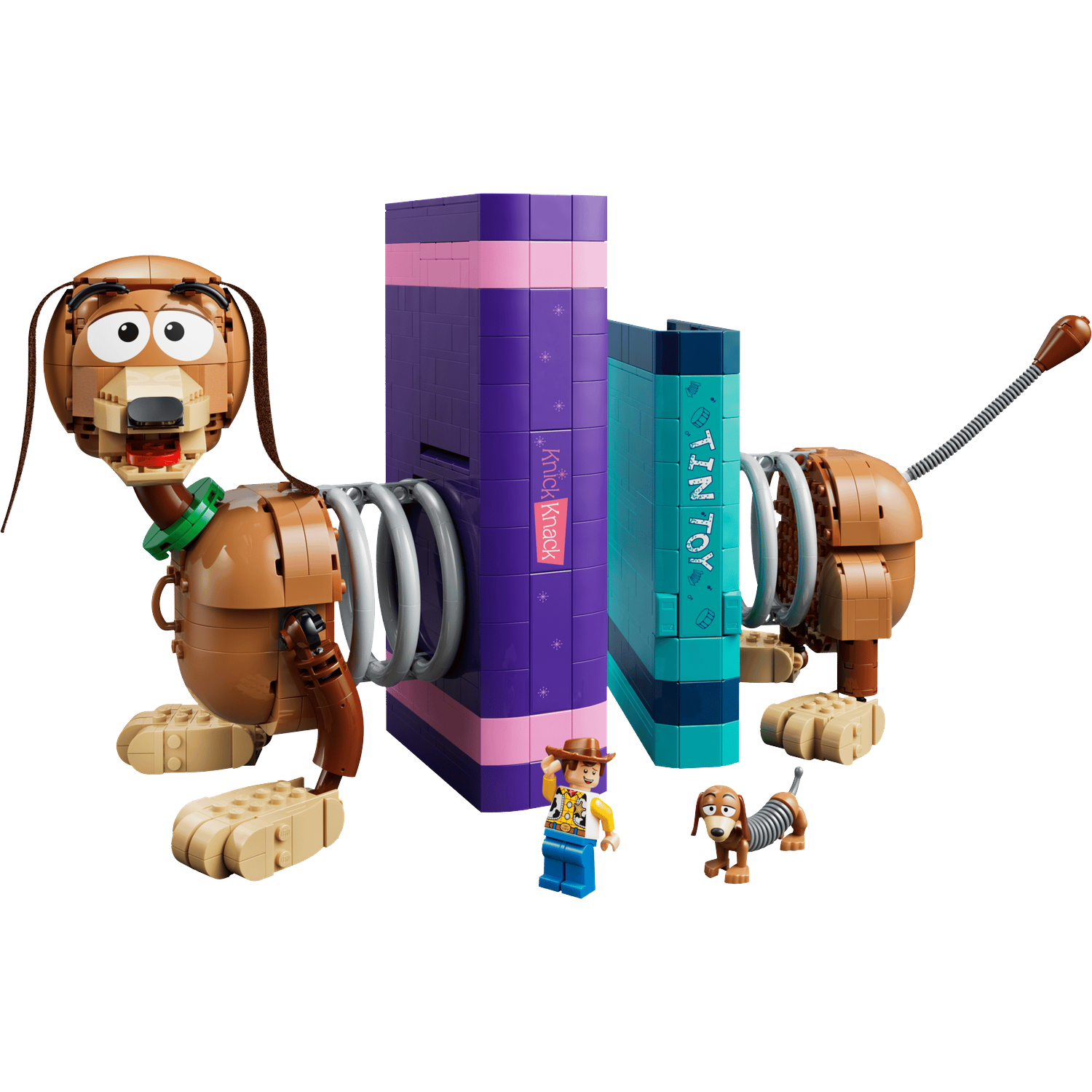 Lego Slinky Dog, Woody en een kleine hond voor boeken.
