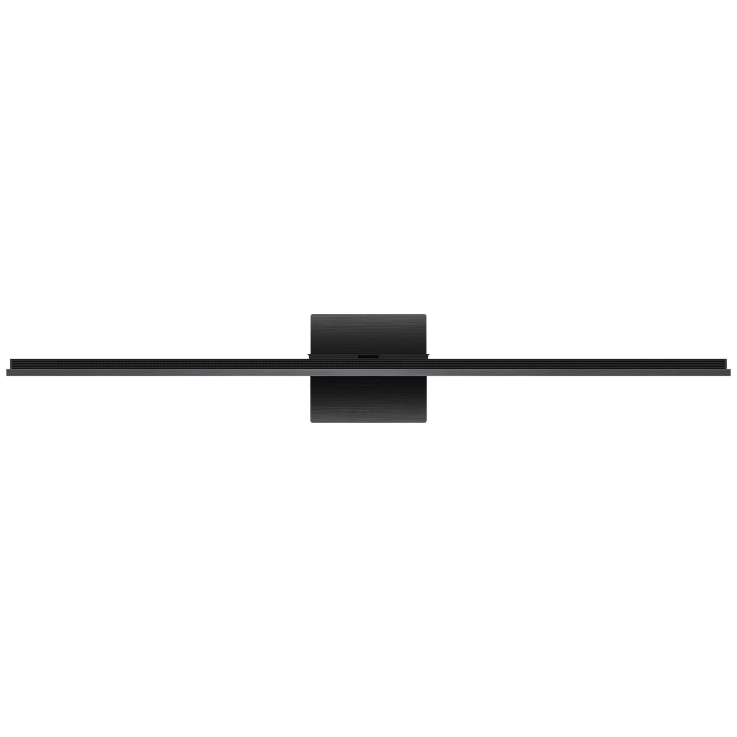 A black television with a slim stand, viewed from above.