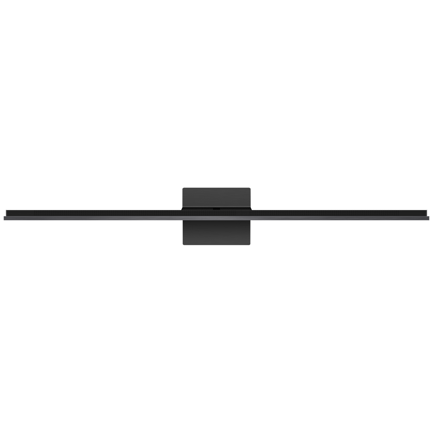A black television with a slim stand, viewed from above.