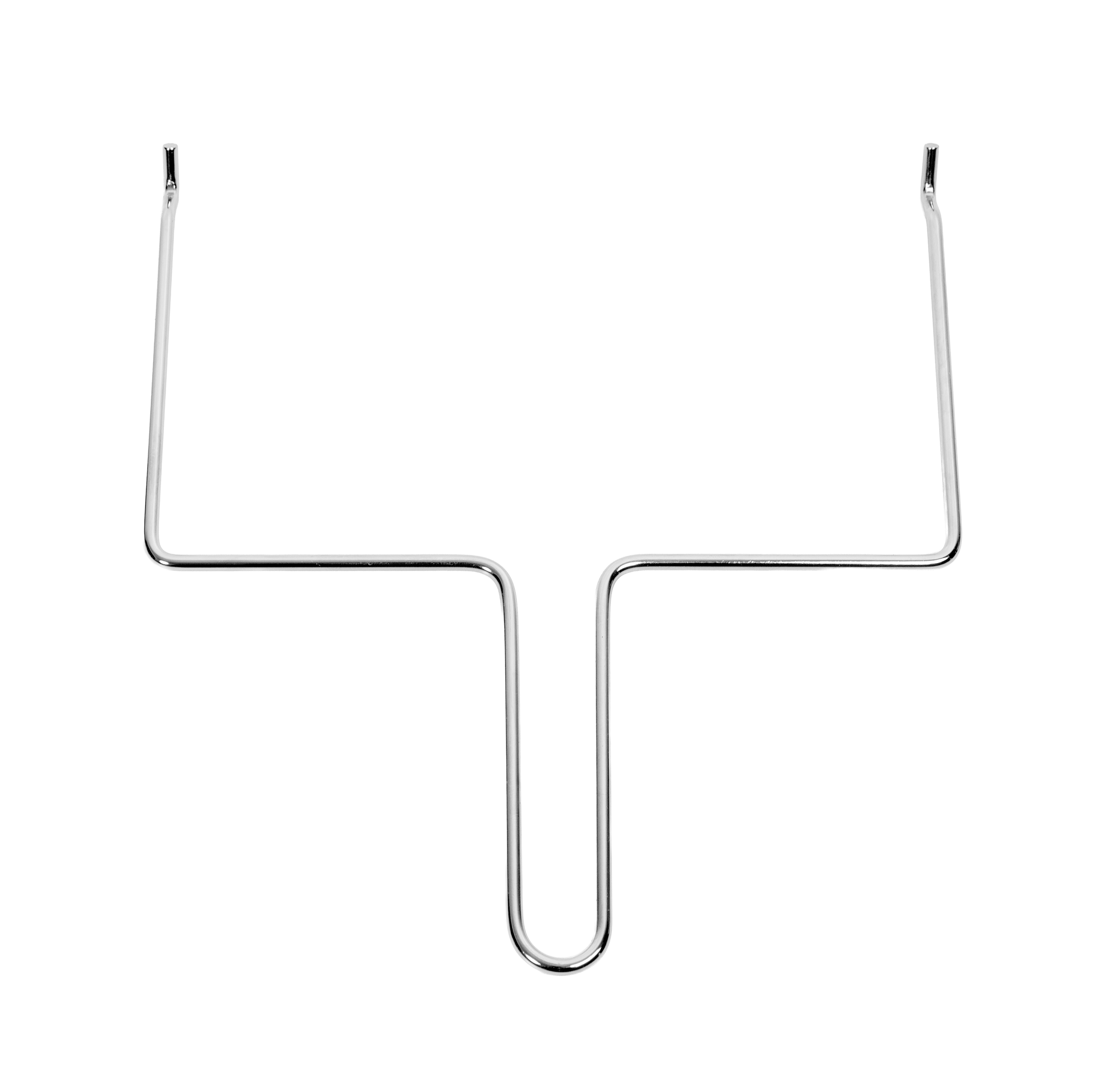 Ein glänzendes Metallstück in U-Form mit zwei oberen Armen auf schwarzem Hintergrund.
