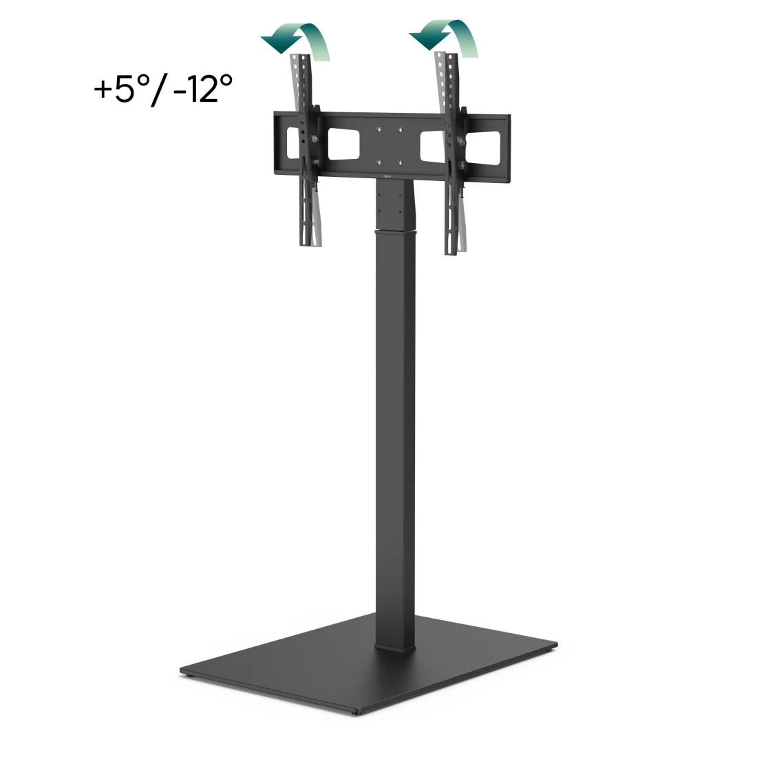 Support TV noir avec angle d'inclinaison réglable de +5°/-12°.