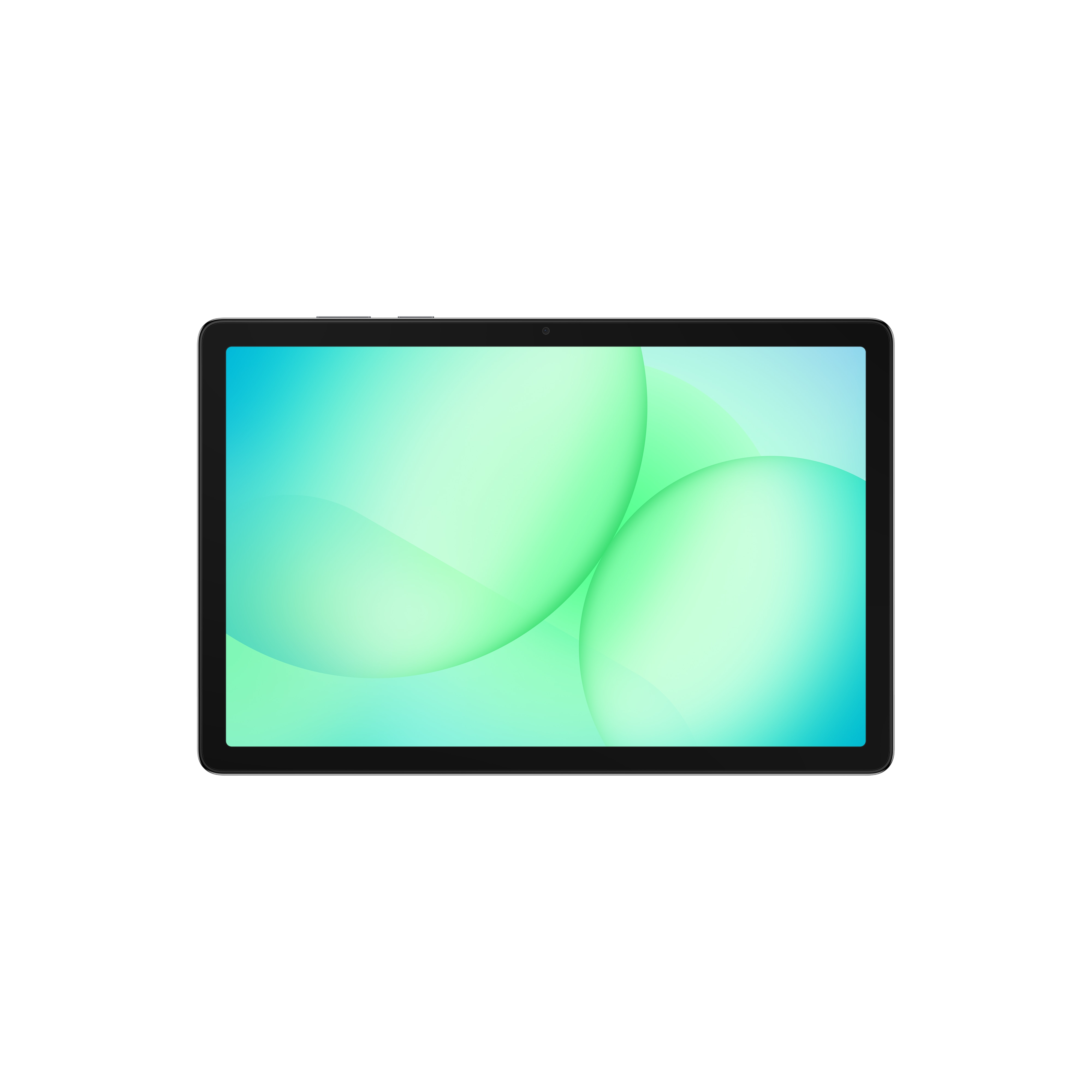 Ein schwarzes Tablet mit einem Bildschirm, der einen blauen und grünen Farbverlauf anzeigt.