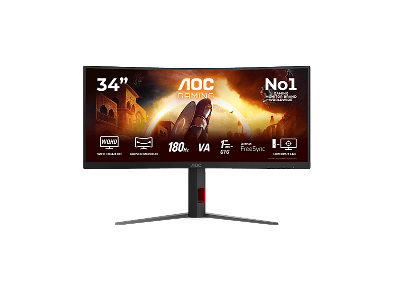 AOC CU34G4P 34 Zoll Gaming Monitor, WQHD, 0,5 ms Reaktionszeit, 300 cd/m², 180 Hz, Schwarz, Rot