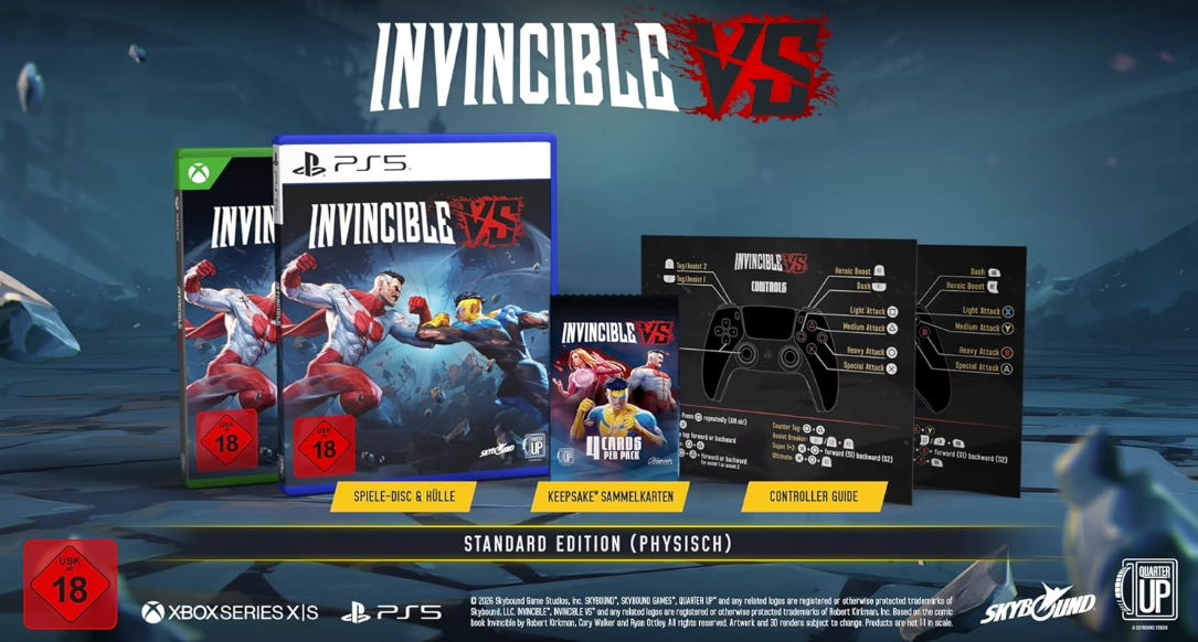 Invincible vs Spiel, Controller-Anleitung und Sammelkarten für PS5/Xbox.