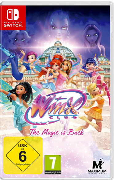 Winx Club: The Magic is Back für Nintendo Switch mit Feenfiguren und Altersfreigabe.