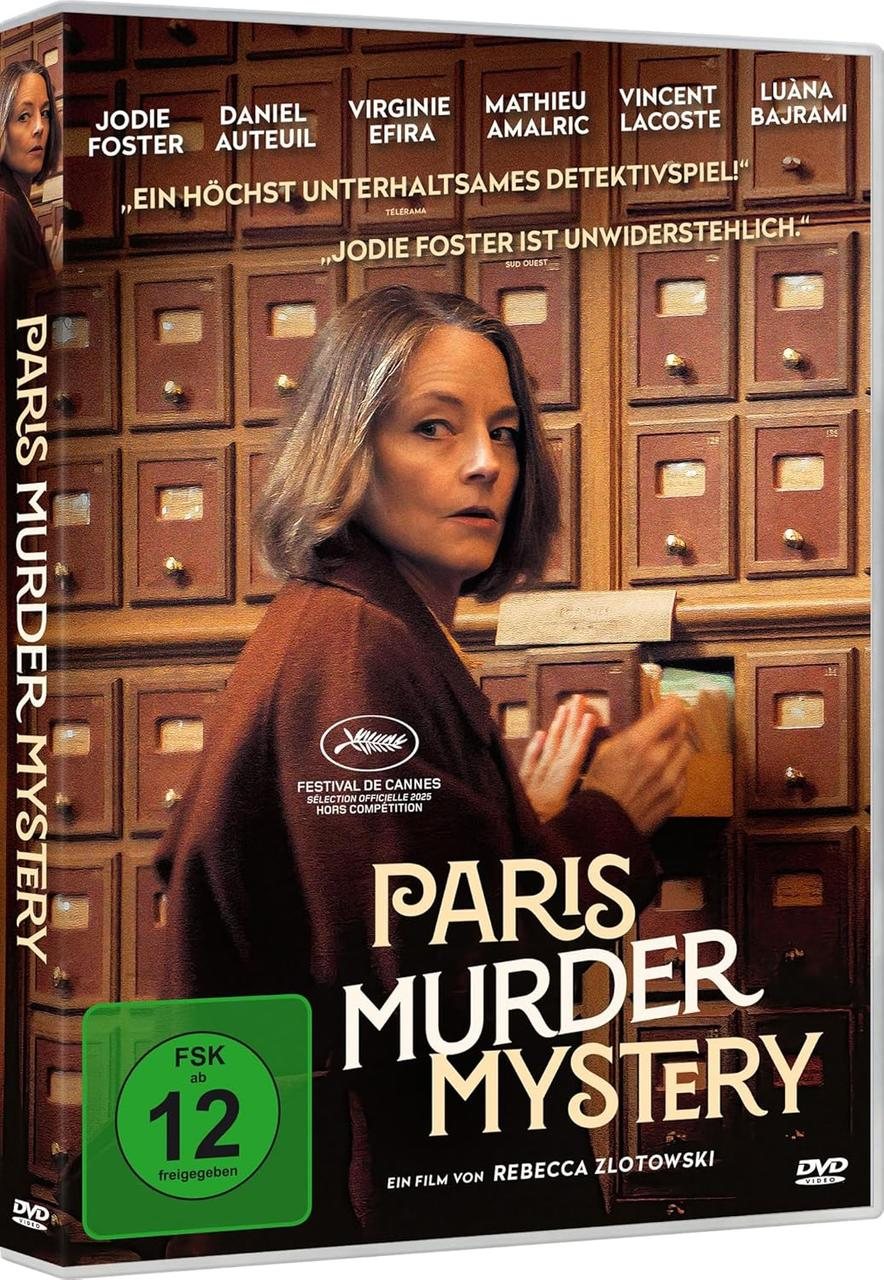 DVD-Cover: Jodie Foster steht vor braunen Schubladen. Titel: Paris Murder Mystery.