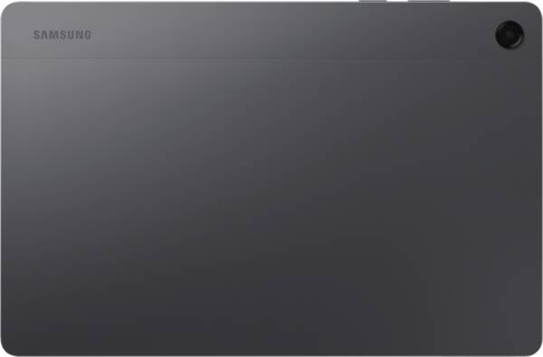 Tył ciemnego tabletu Samsung z obiektywem aparatu w prawym górnym rogu.