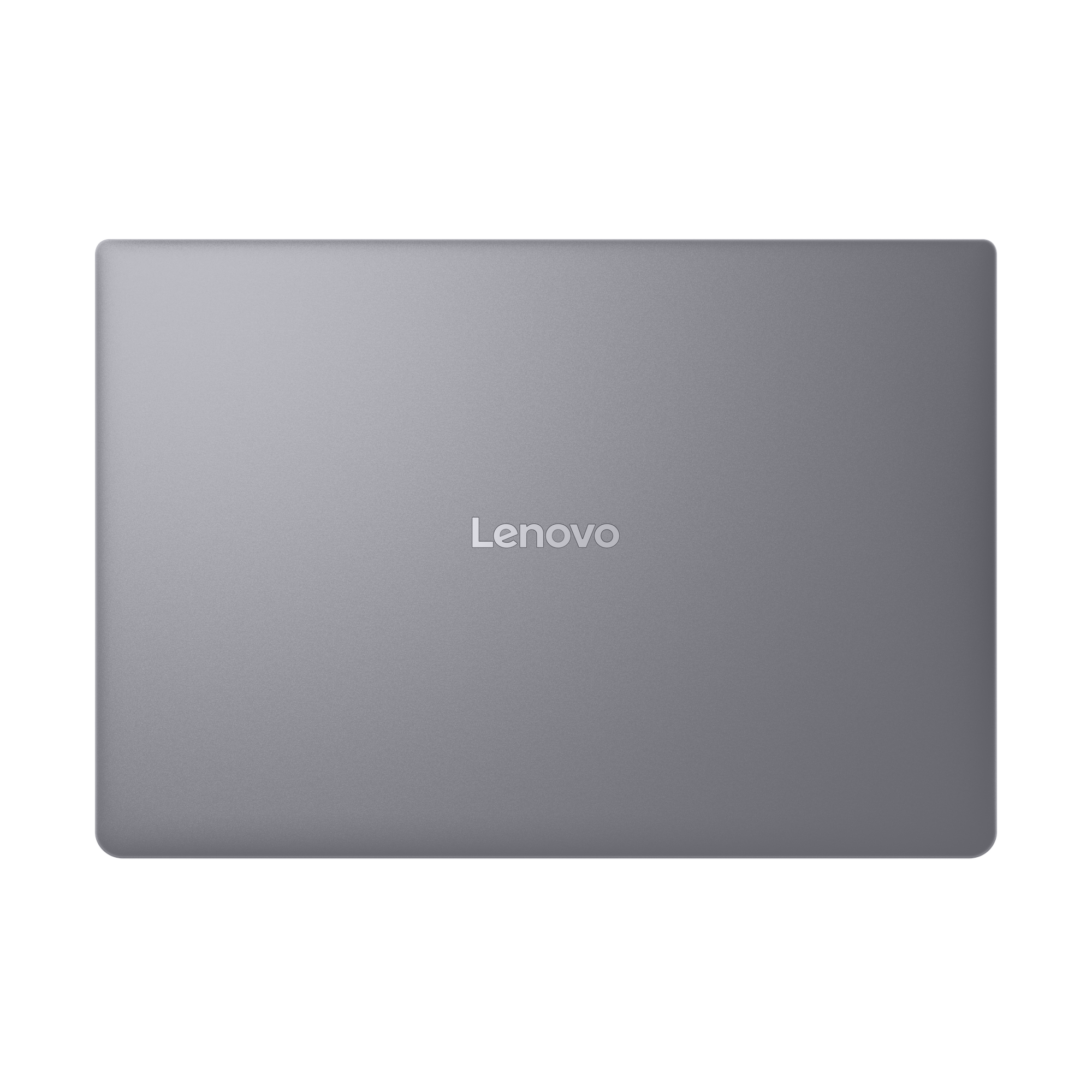 Geschlossener grauer Lenovo Laptop auf schwarzem Hintergrund.