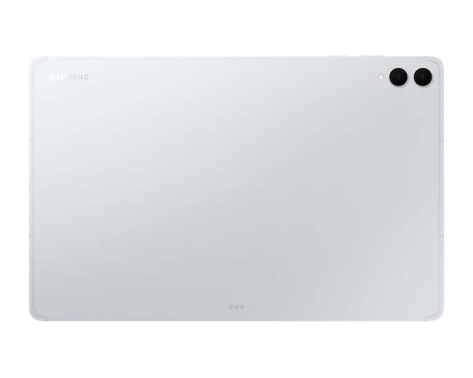Tył białego tabletu Samsung z dwoma obiektywami aparatu w prawym górnym rogu.