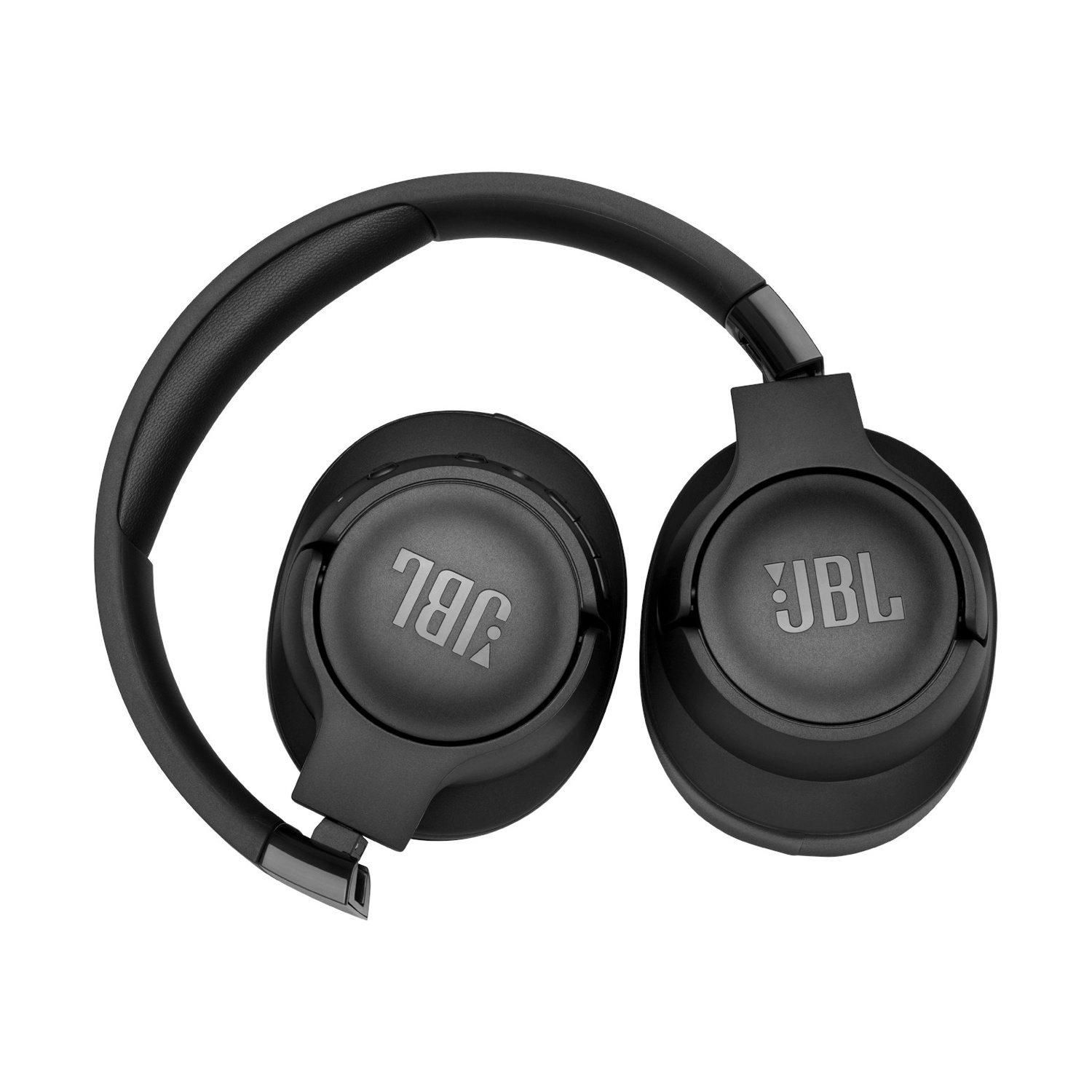 Cuffie JBL nere con archetto imbottito e padiglioni, su sfondo bianco.