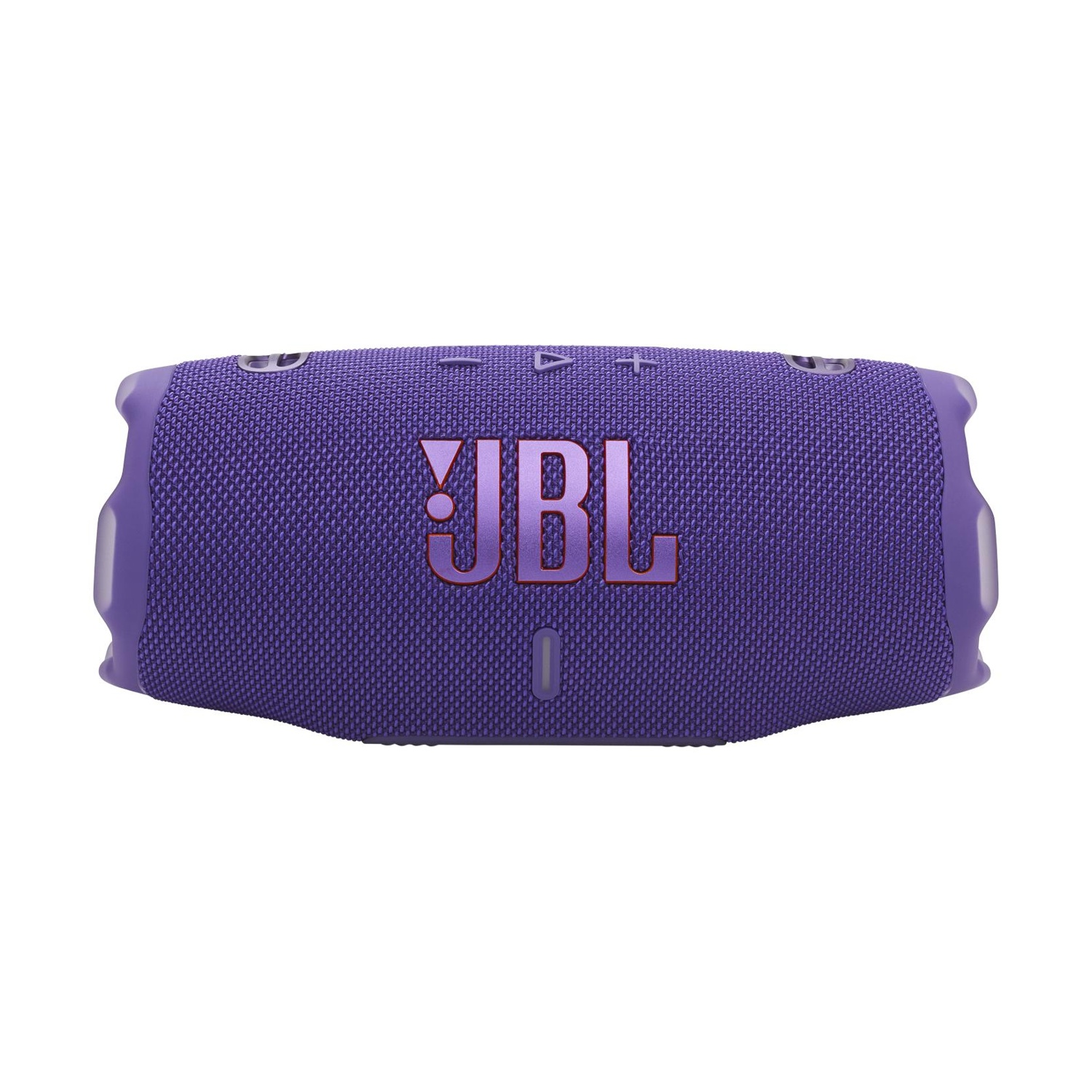 Altoparlante Bluetooth JBL Charge 5 viola con logo JBL su sfondo bianco.