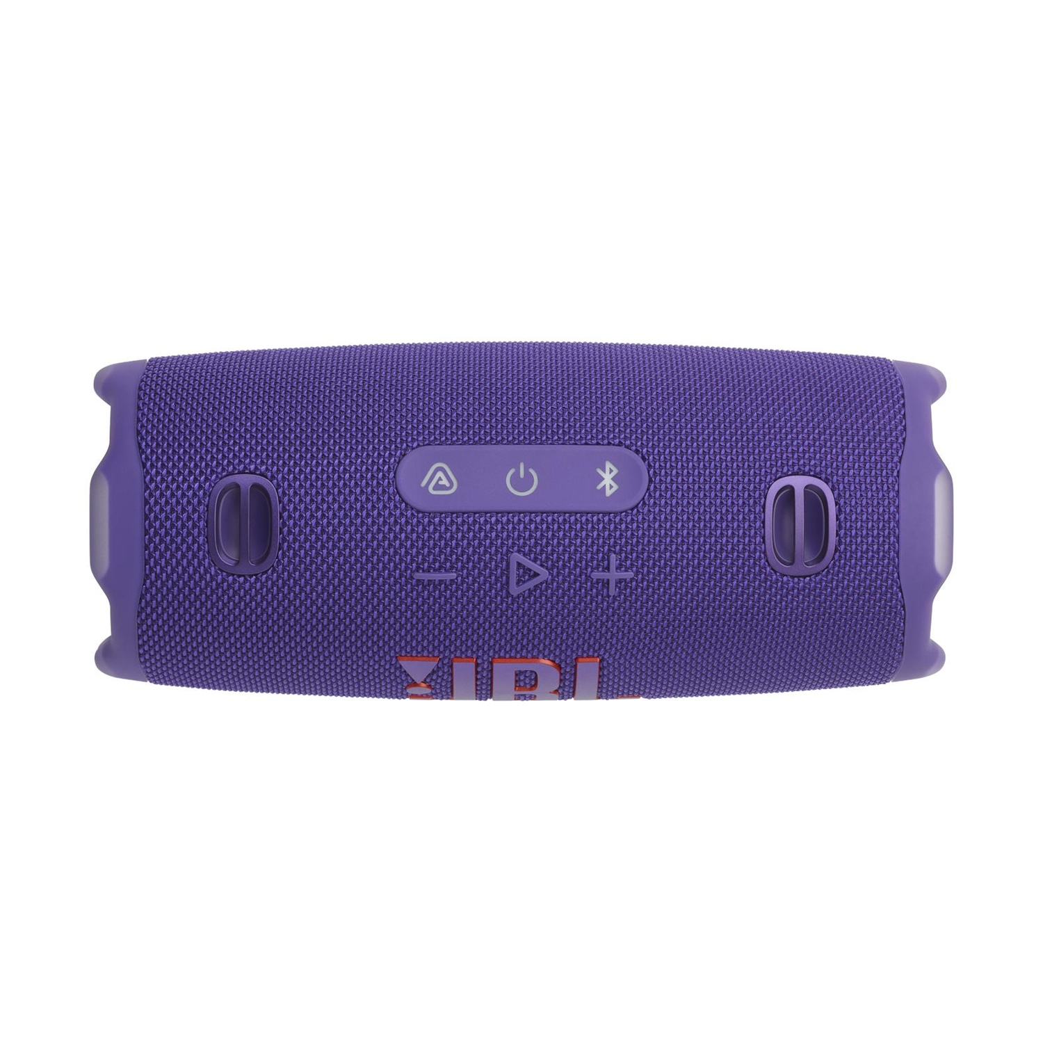 Altoparlante JBL viola con pulsanti di controllo e logo.