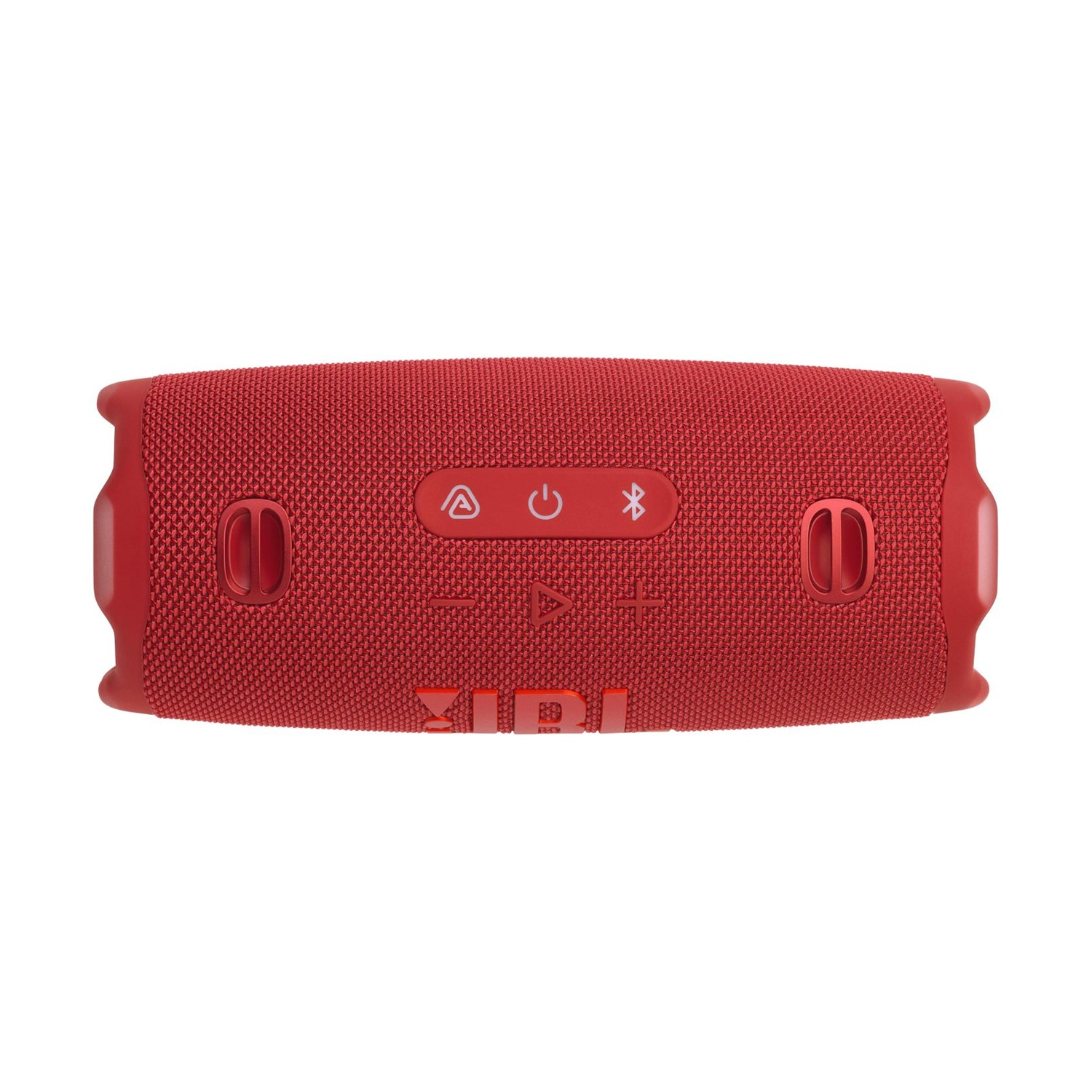 Altoparlante Bluetooth JBL portatile rosso con controlli e griglie.