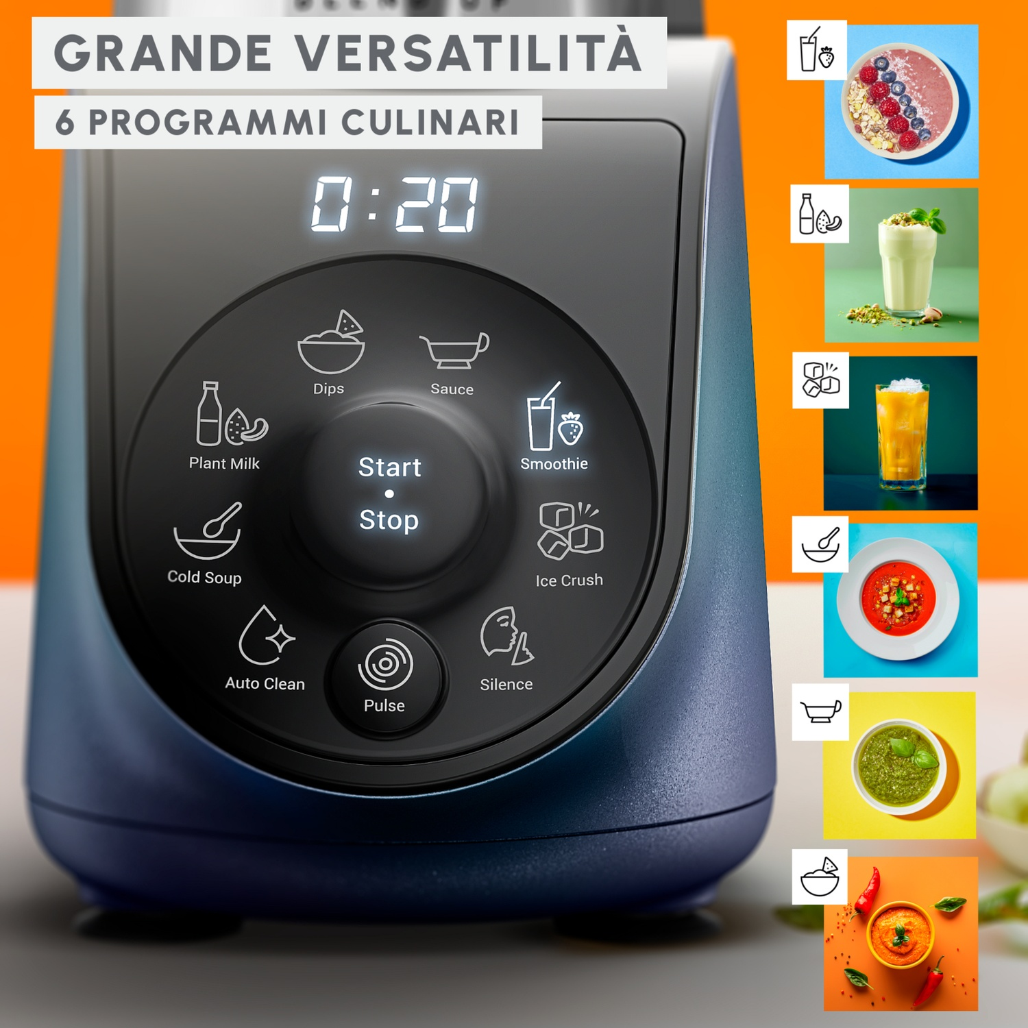 Frullatore con programmi di cottura: Frullato, Zuppa, Salsa, Dips, Latte Vegetale.