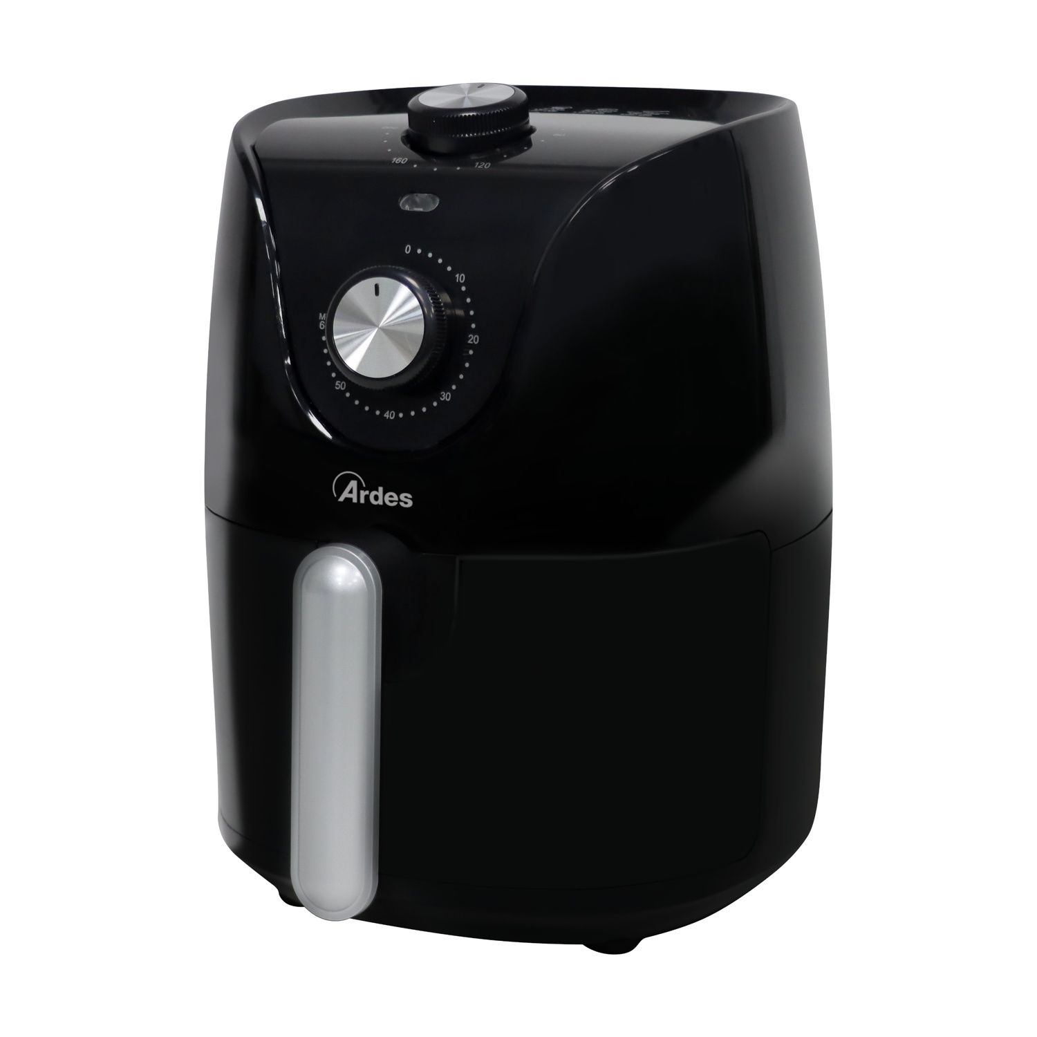 Friggitrice ad aria Ardes nera con manopole per tempo e temperatura.