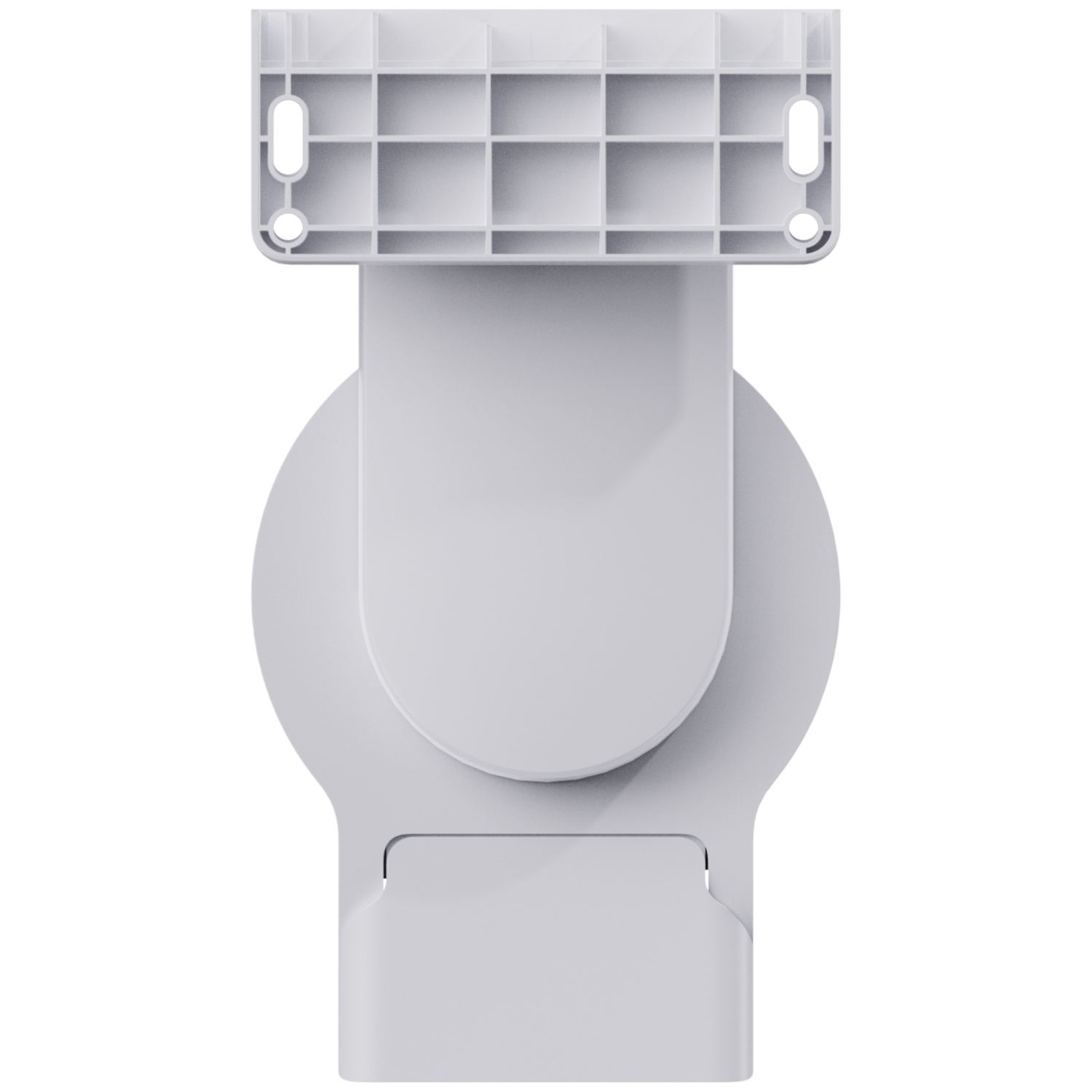 A white, detailed mounting mechanism with a rectangular top section.