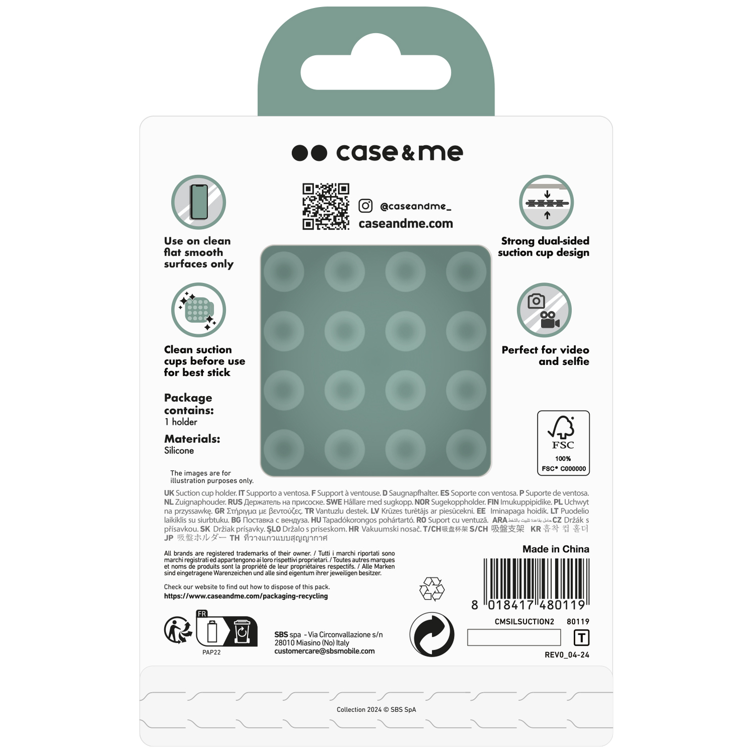 Case & me suction cup holder packaging, Made in China.