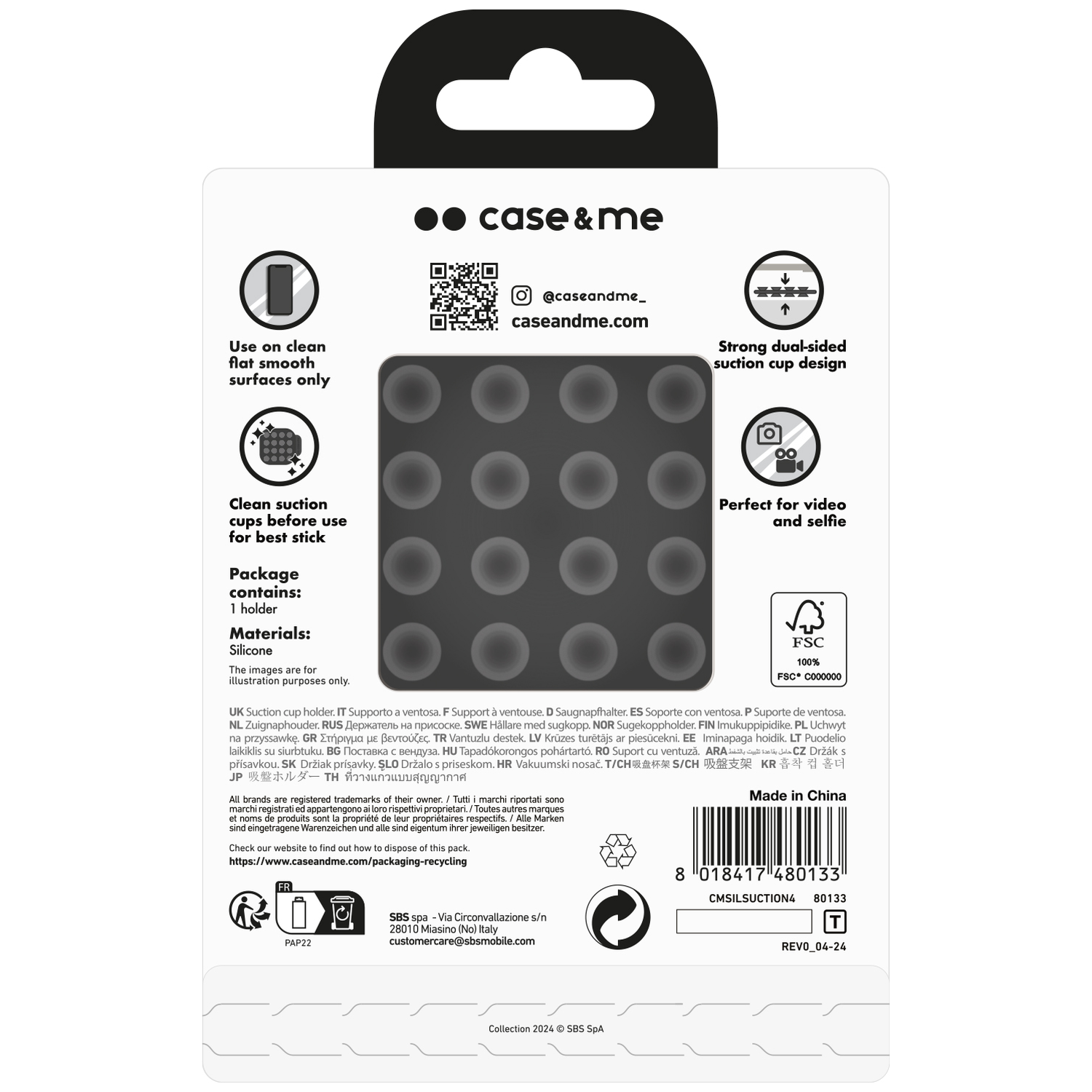 Packaging for a suction cup holder with instructions and markings.