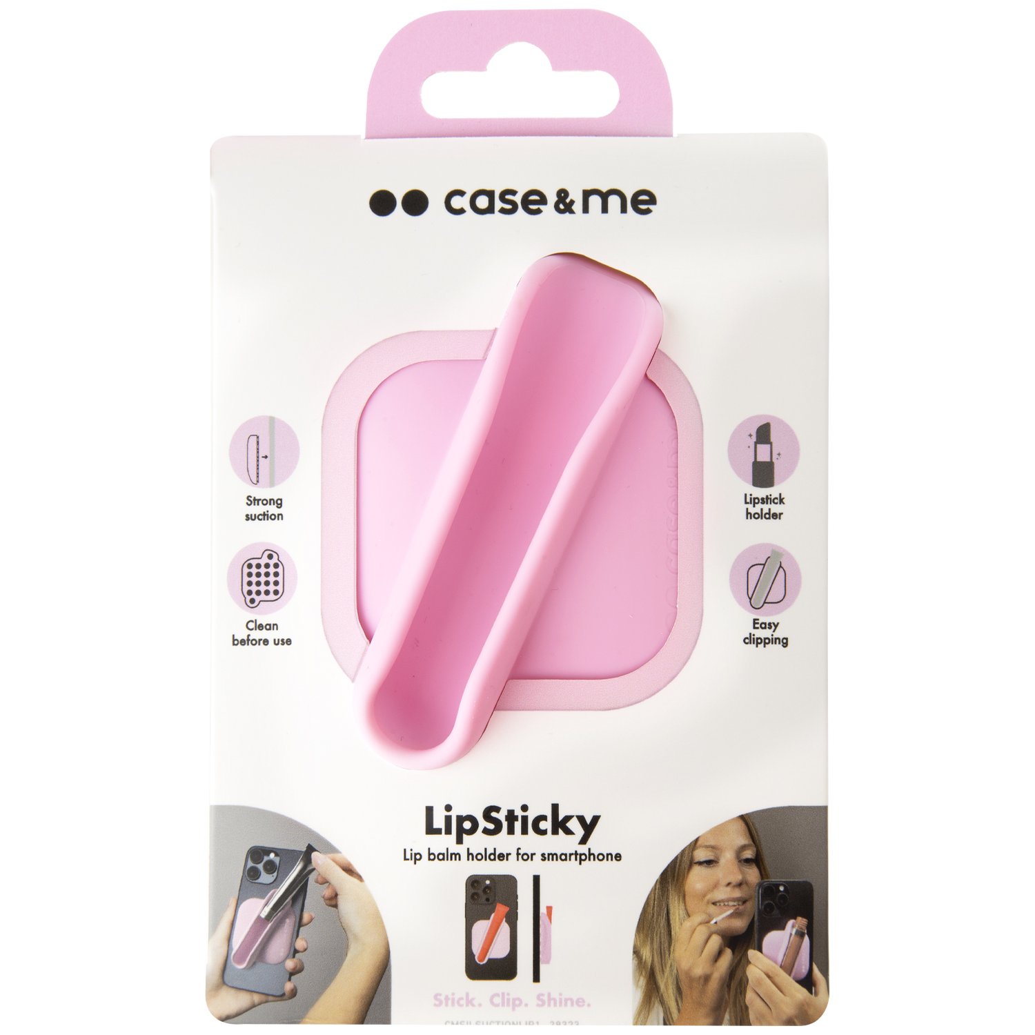 Pink lipstick holder for smartphone, with strong suction and easy clipping.