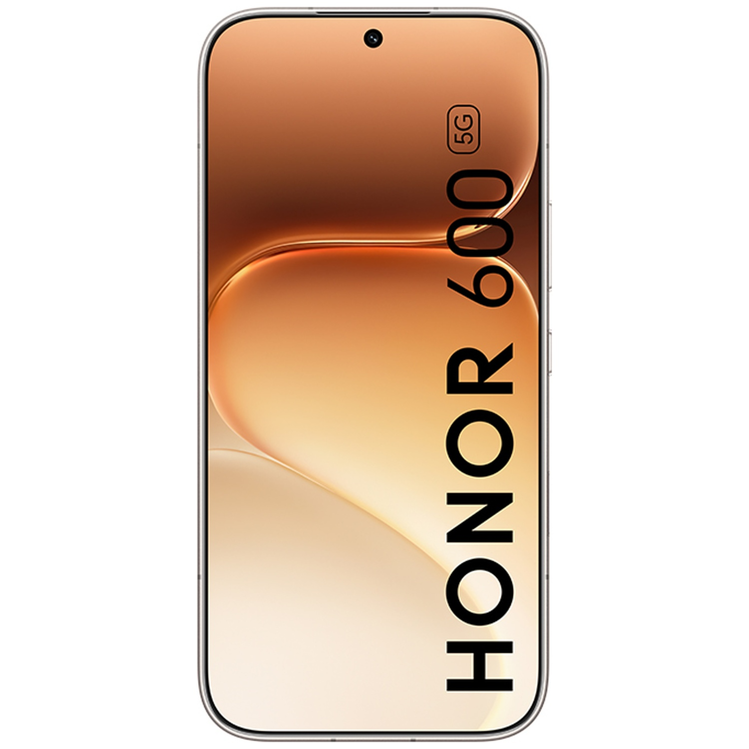A HONOR 600 5G smartphone with a bronze-colored background.