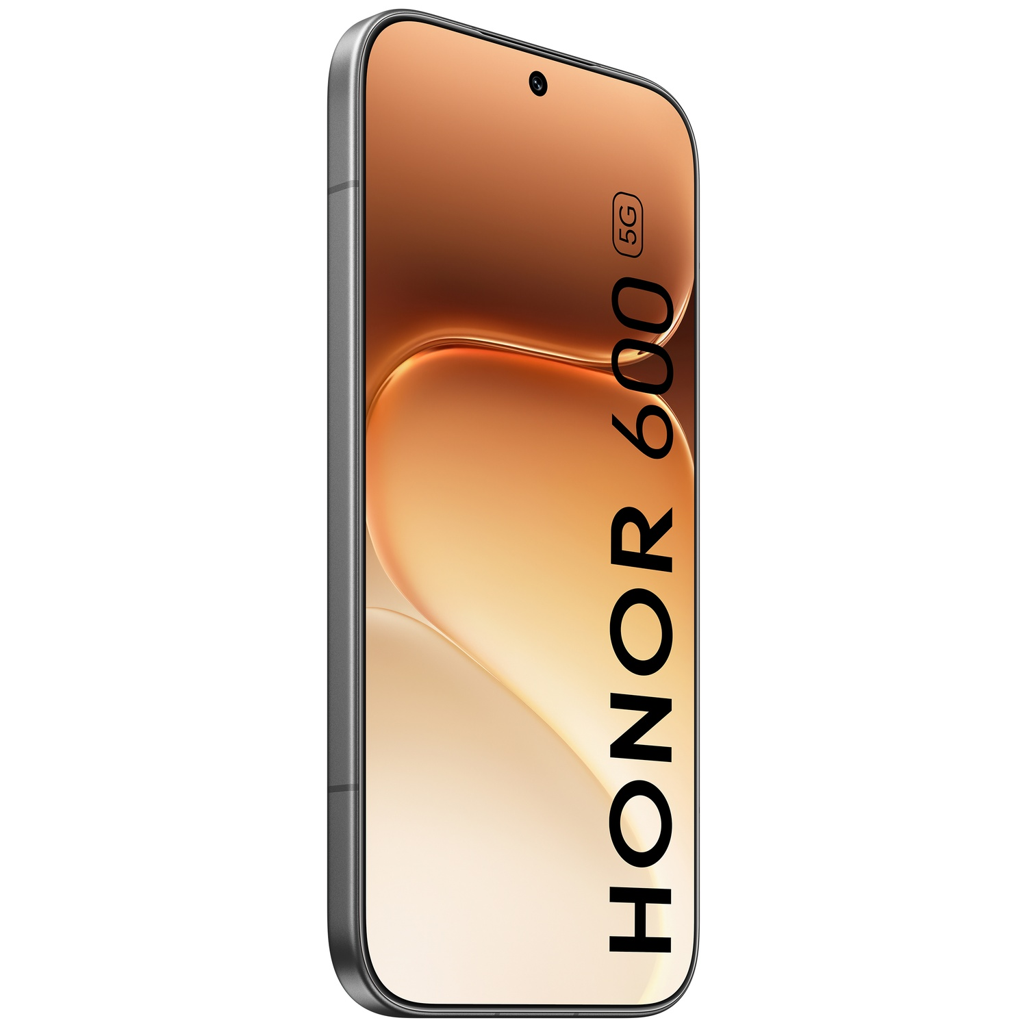 A HONOR 600 5G smartphone with a golden background.