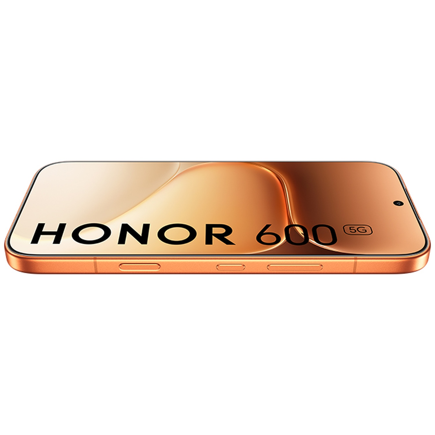 Een bronzen Honor 600 5G smartphone op een witte achtergrond.