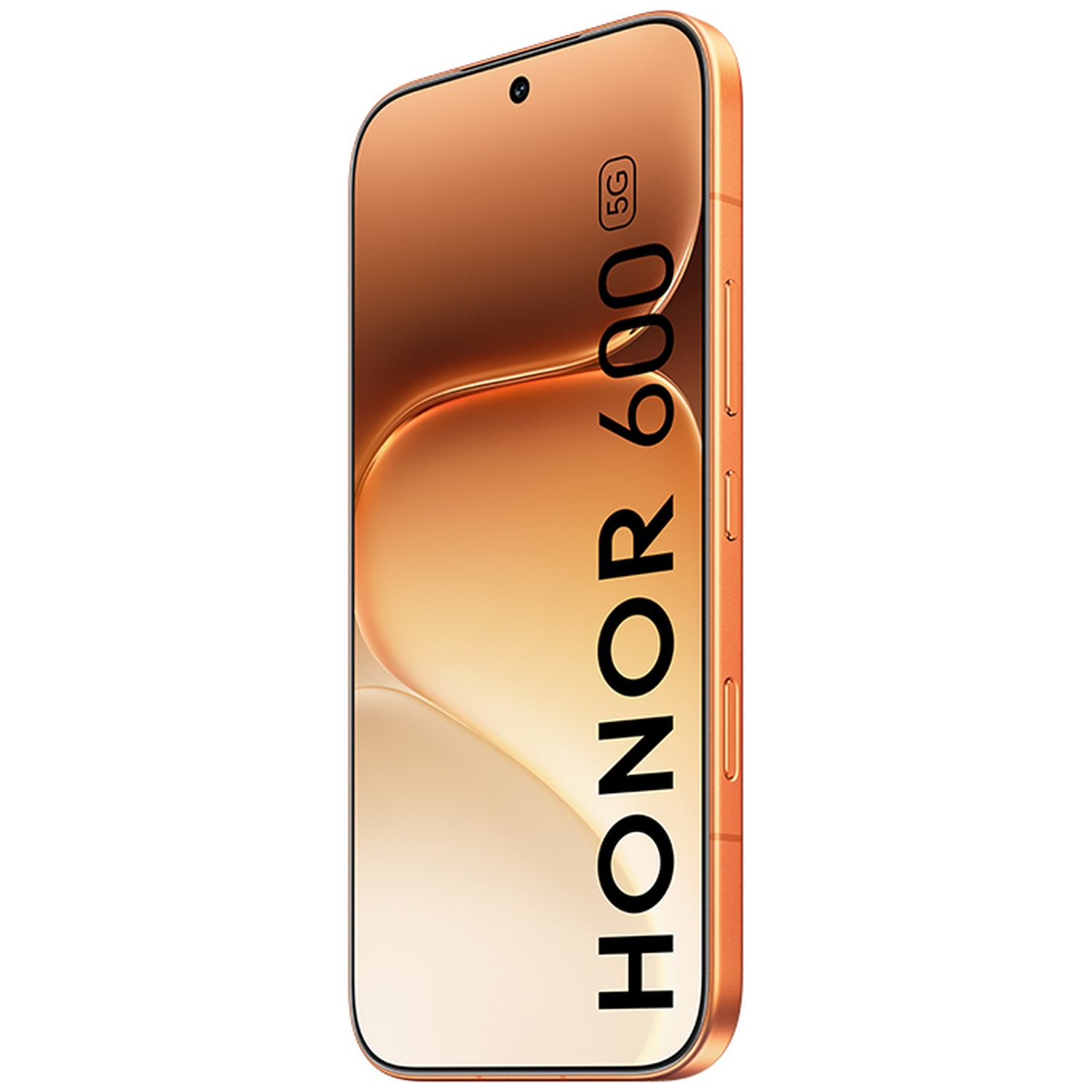 Oranje smartphone met tekst HONOR 60 5G, close-up.