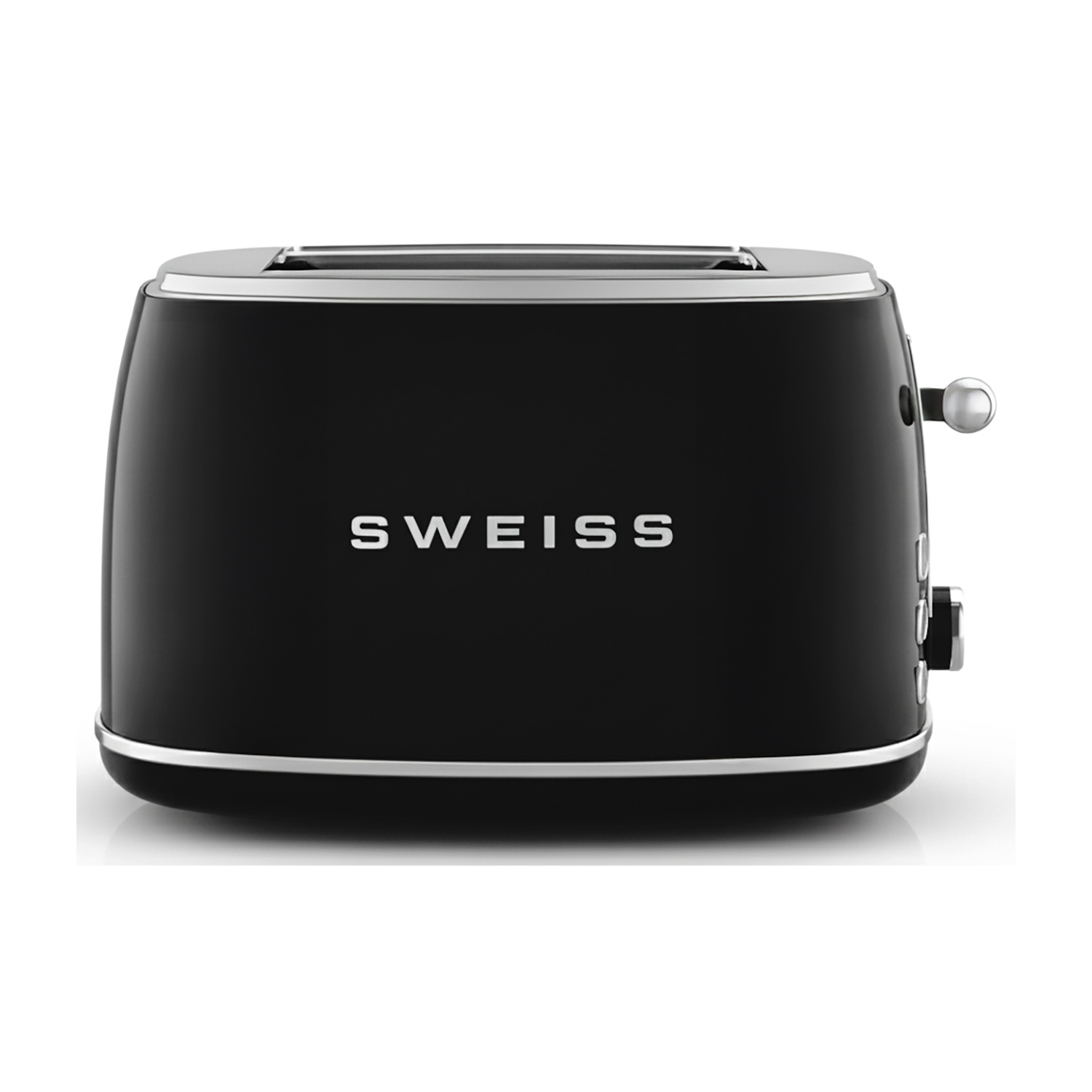 Tostapane nero con accenti argentati e logo SVEISS.