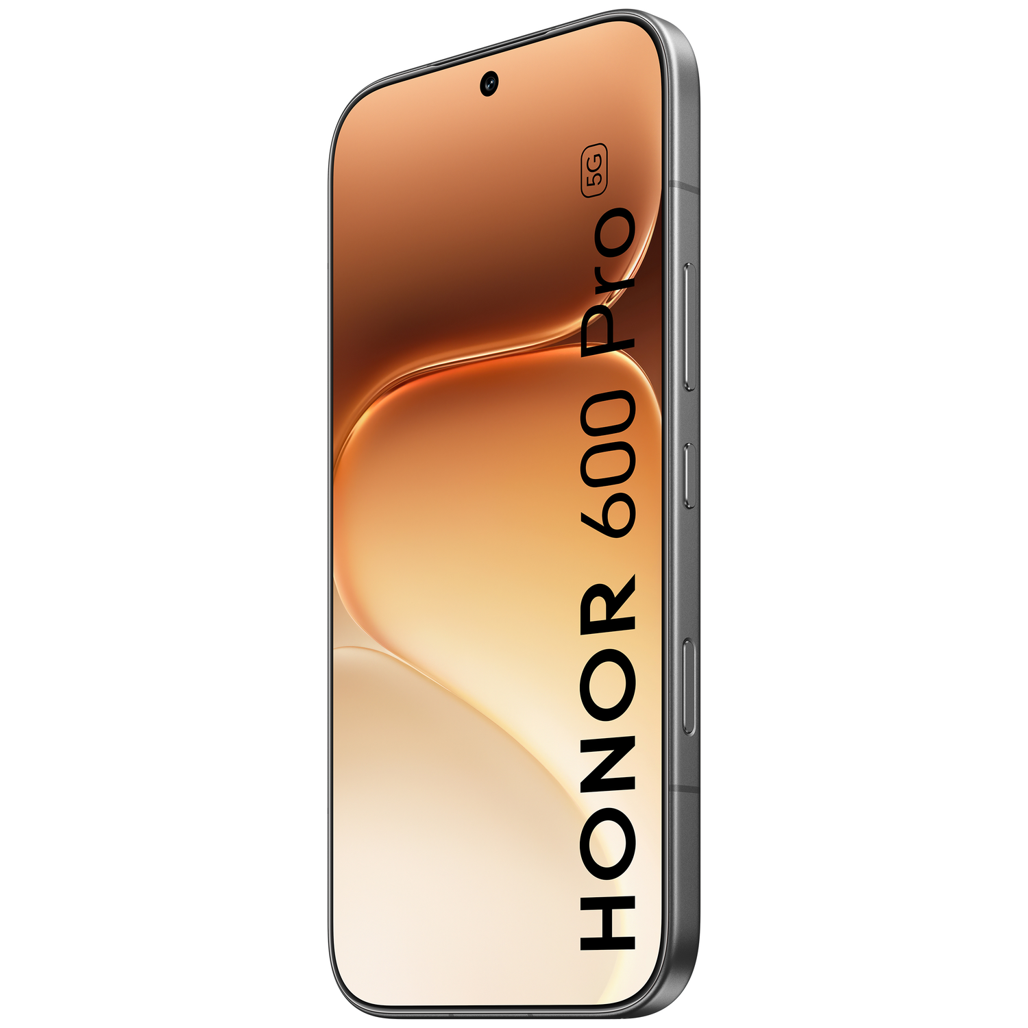 A gray Honor 60 Pro 5G smartphone against a bronze-colored background.
