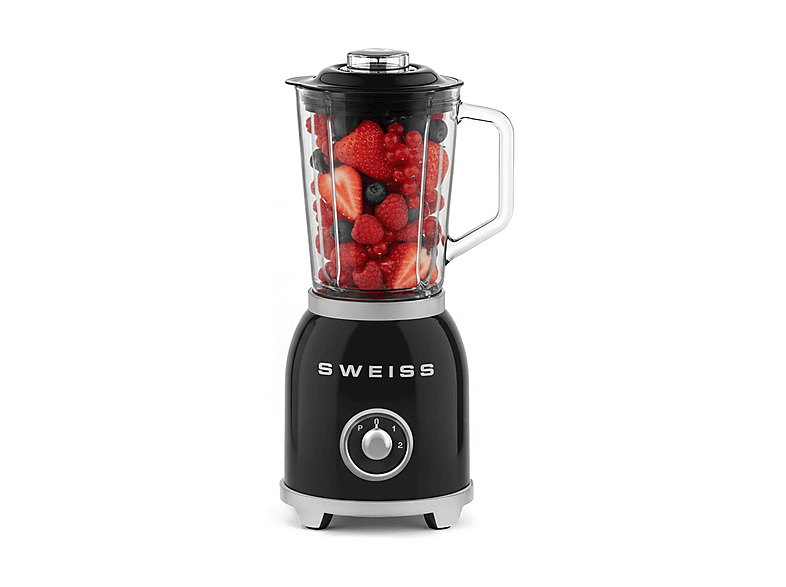 FRULLATORE SWEISS MXV9, Potenza 1000 W, Caraffa da 1.5 l, 2 velocità, Vetro, Acciaio inossidabile , Nero