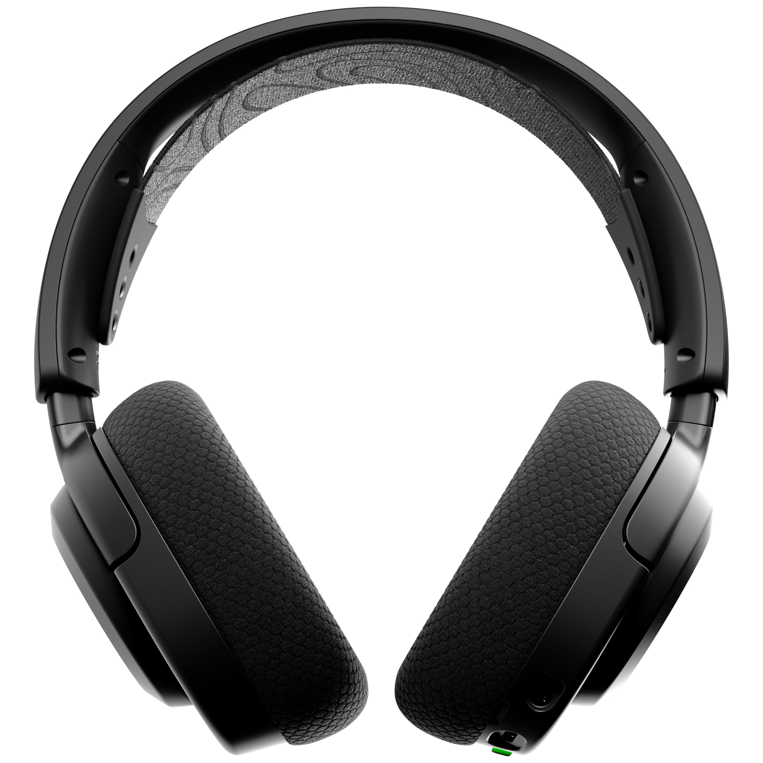 Black headphones with cushioned earcups and a fabric headband.