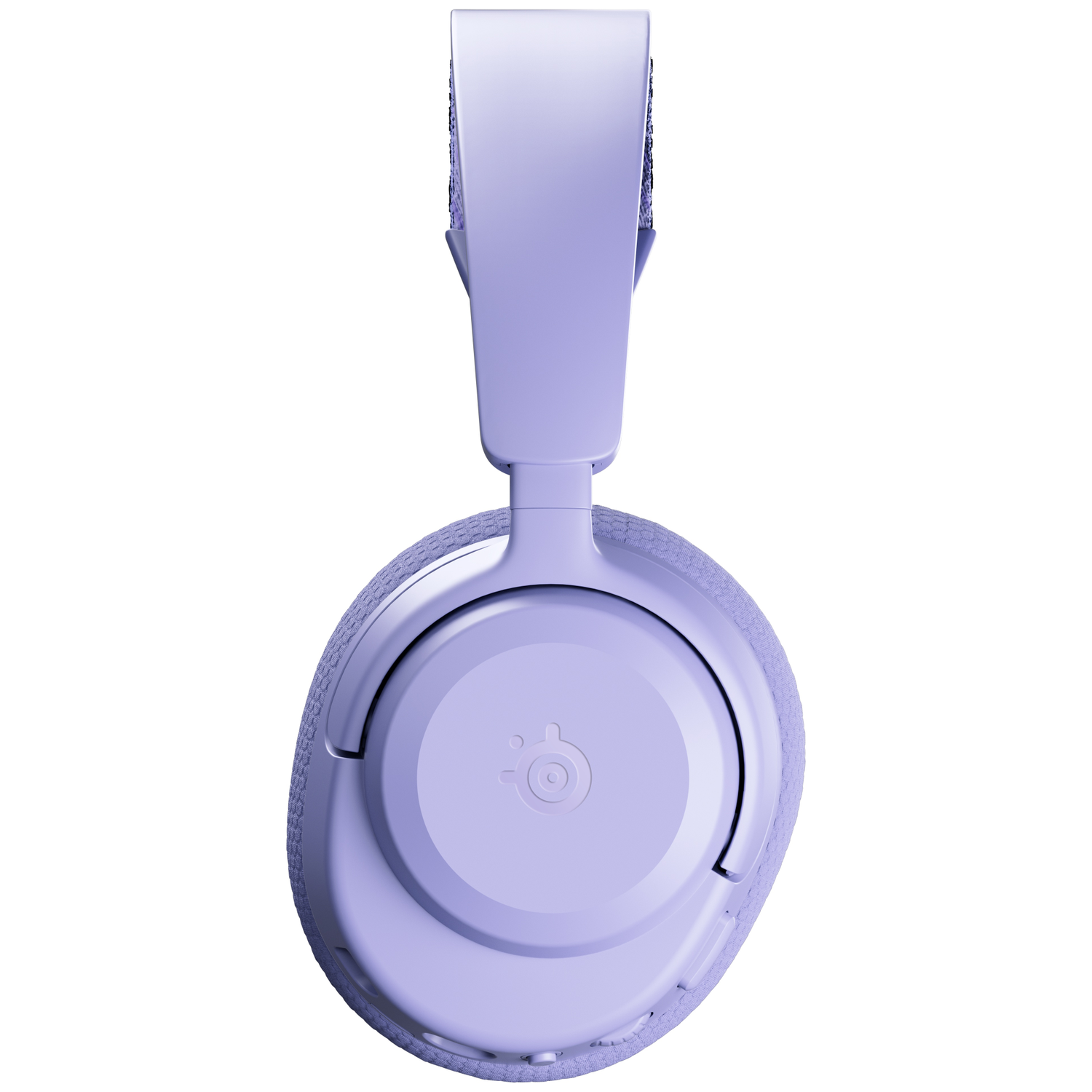 A light purple gaming headset with a textured headband and earcups, shown from the front.