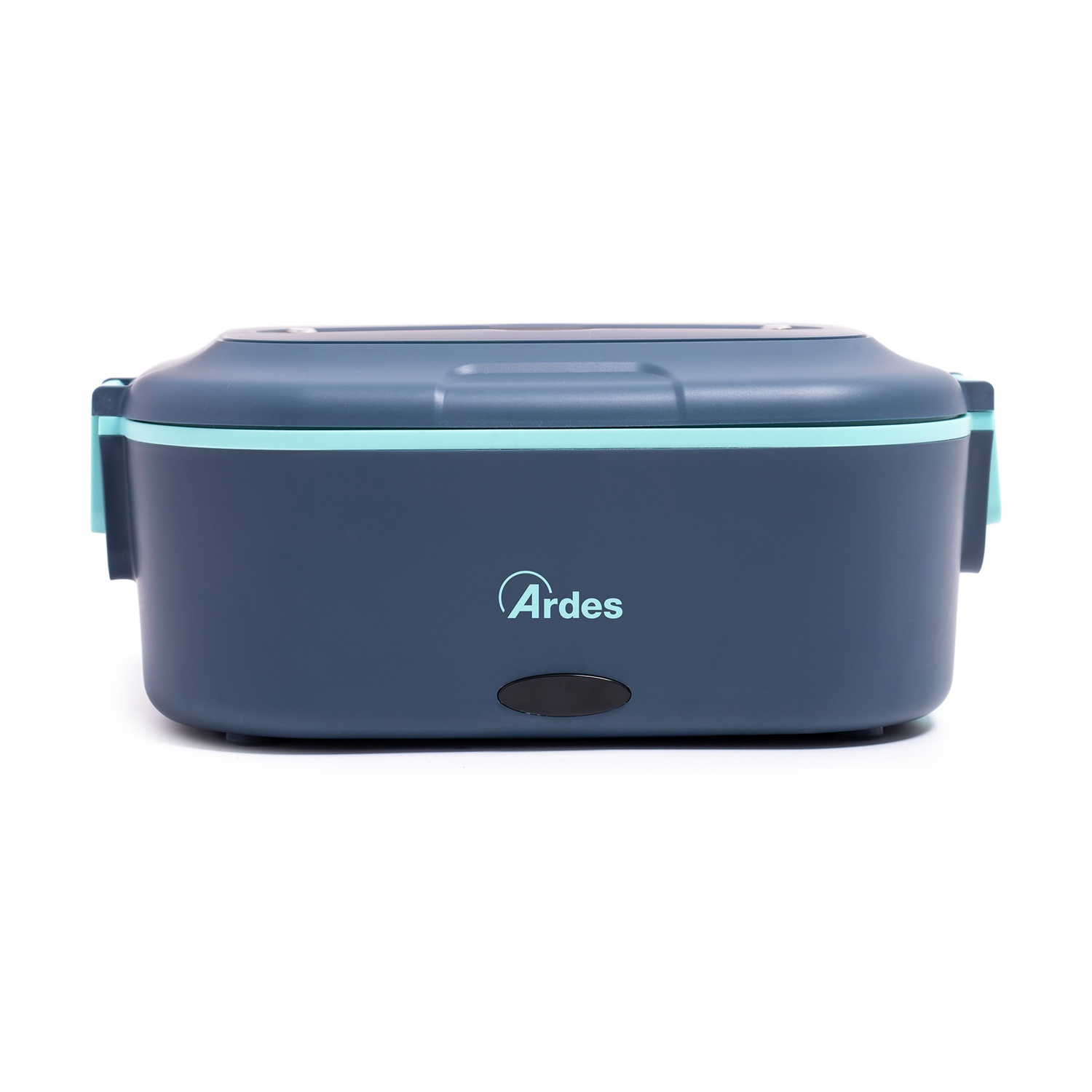 Un cestino pranzo elettrico blu scuro con bordo azzurro e logo Ardes.