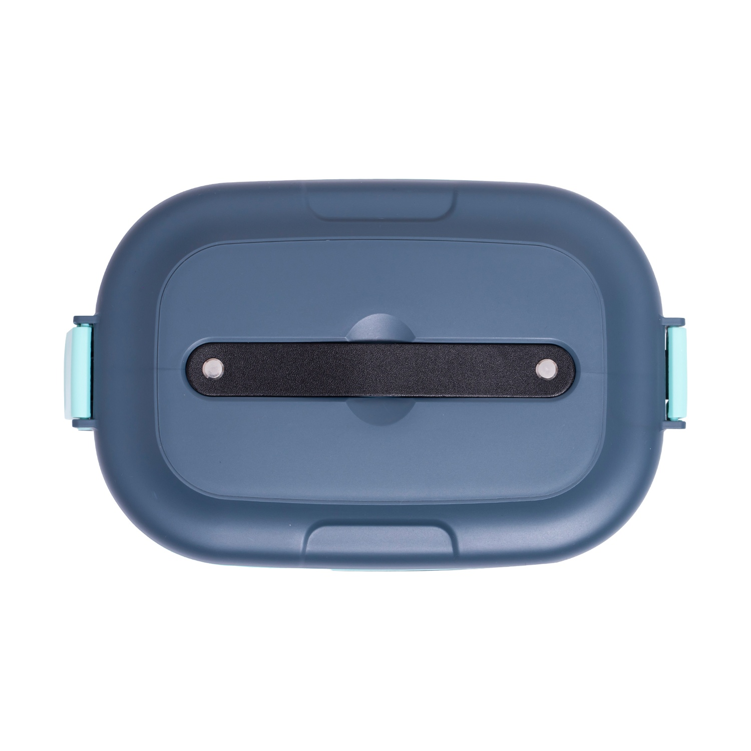 Lunch box blu con manico e clip.