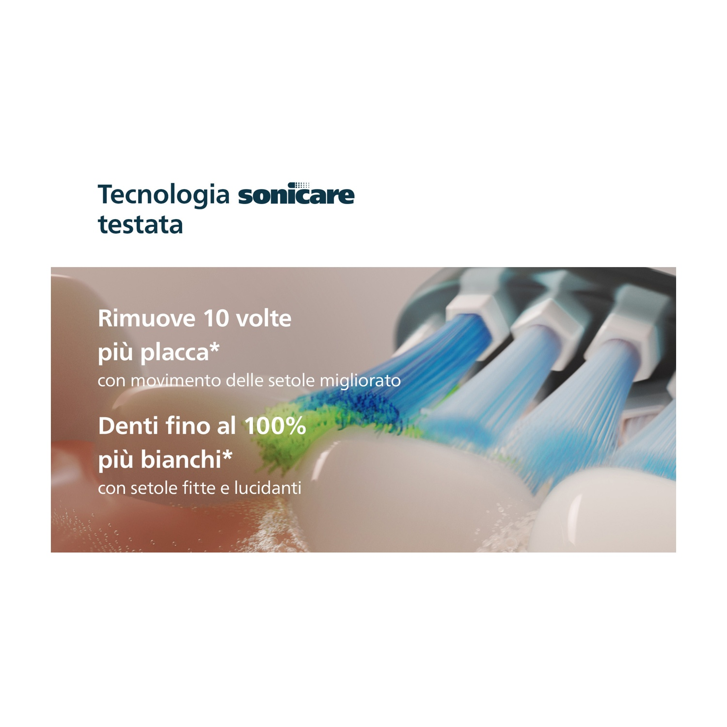 Testine per spazzolino sonico con setole blu che puliscono i denti.