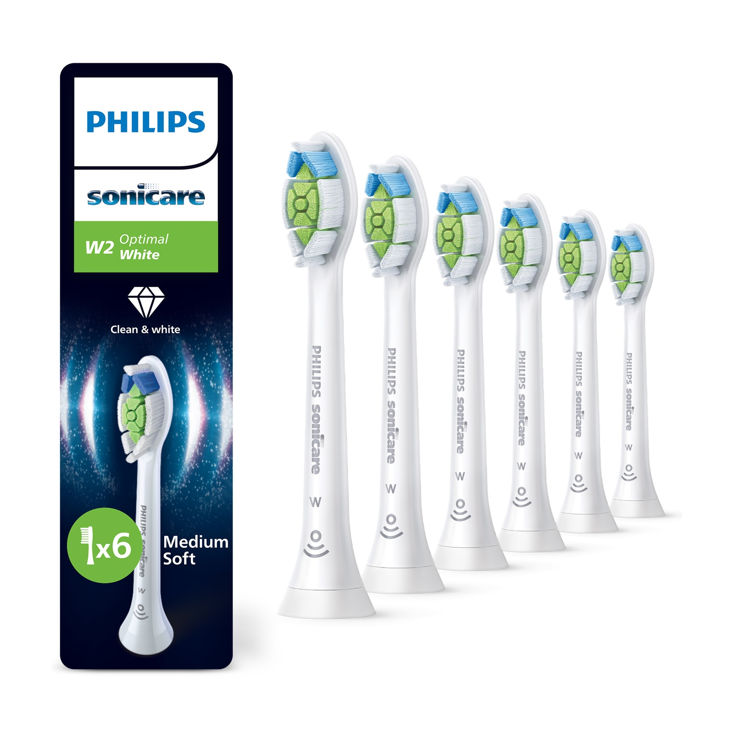 Testine Philips Sonicare W2 Optimal White, confezione da 6, medie morbide.