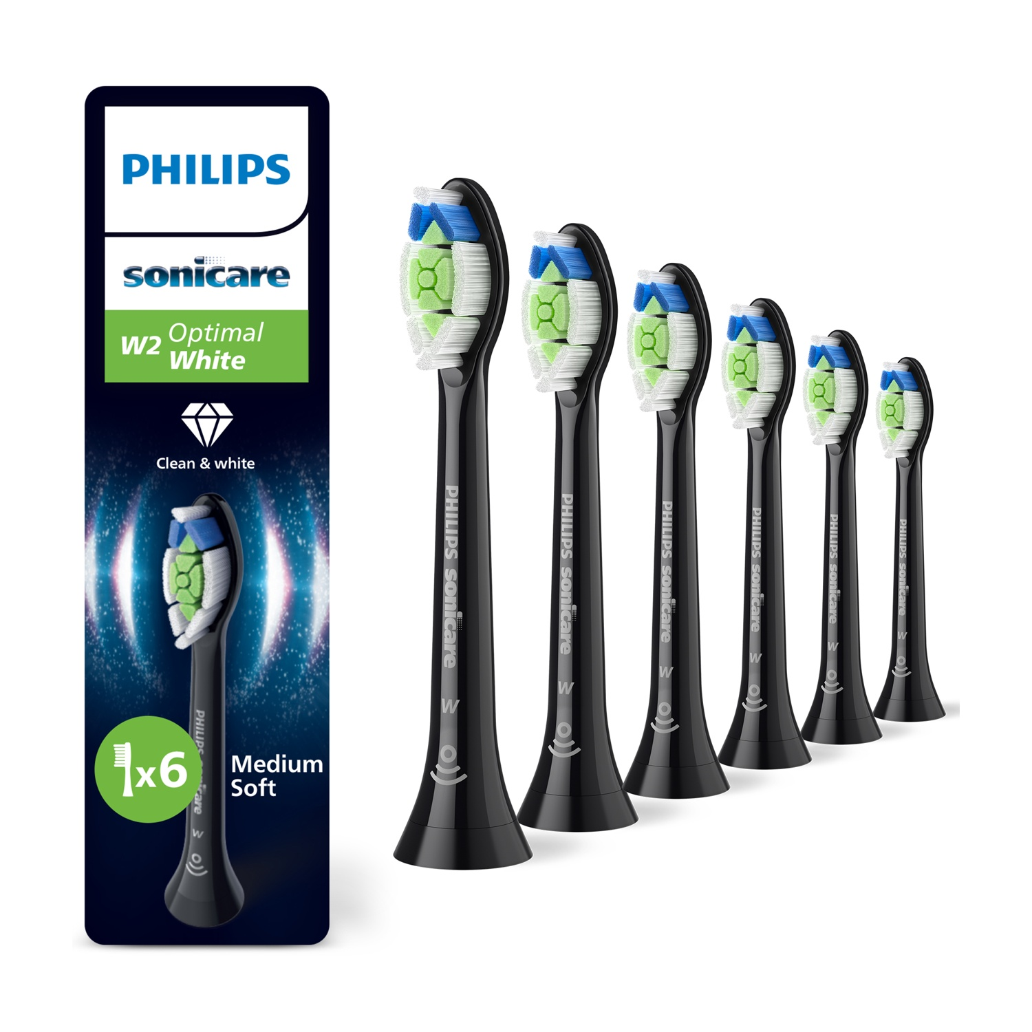 Testine Philips Sonicare W2 Optimal White, confezione da 6, medie morbide.