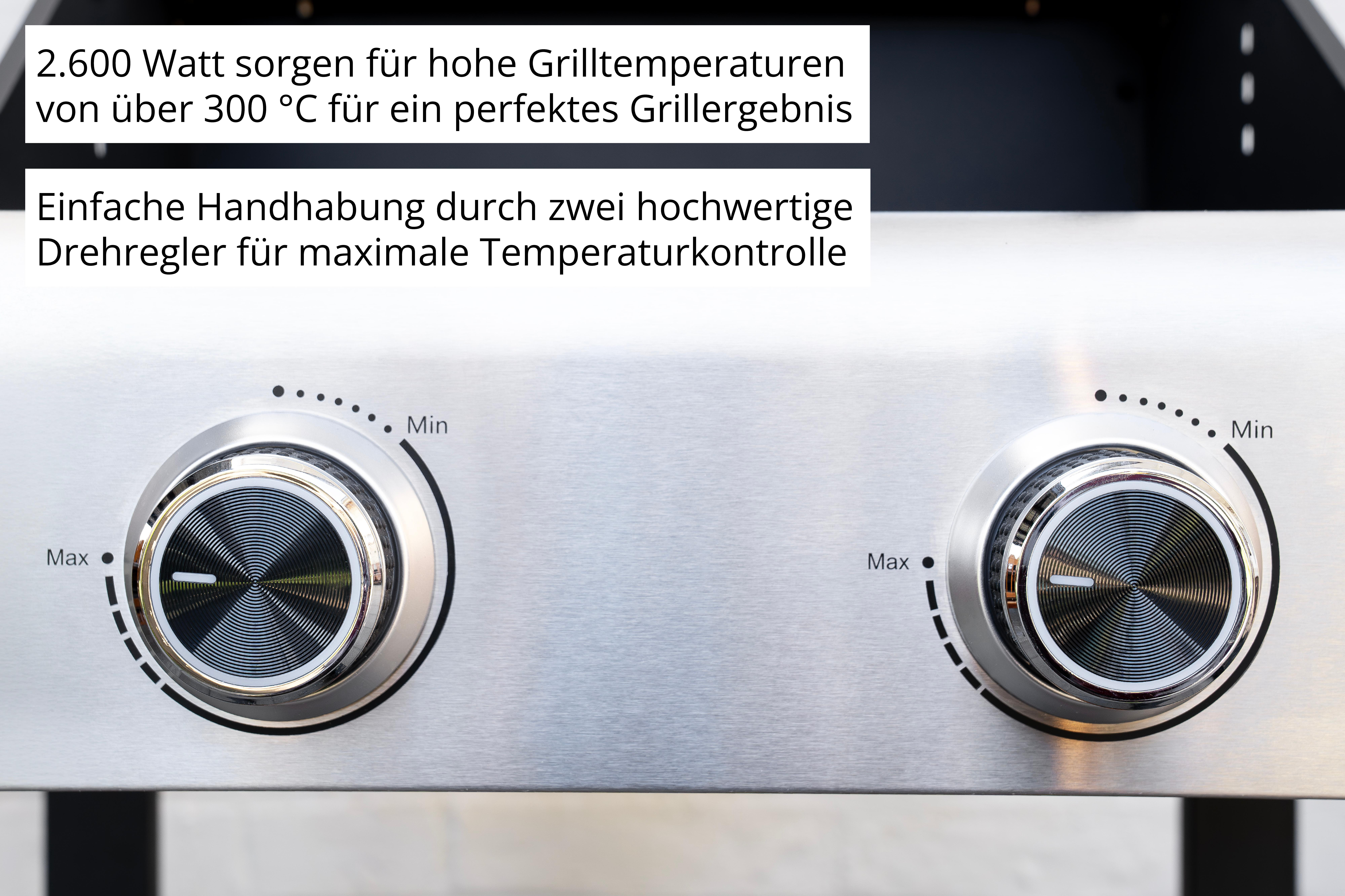Zwei silberne Drehregler mit schwarzen Ringen auf gebürstetem Metall.