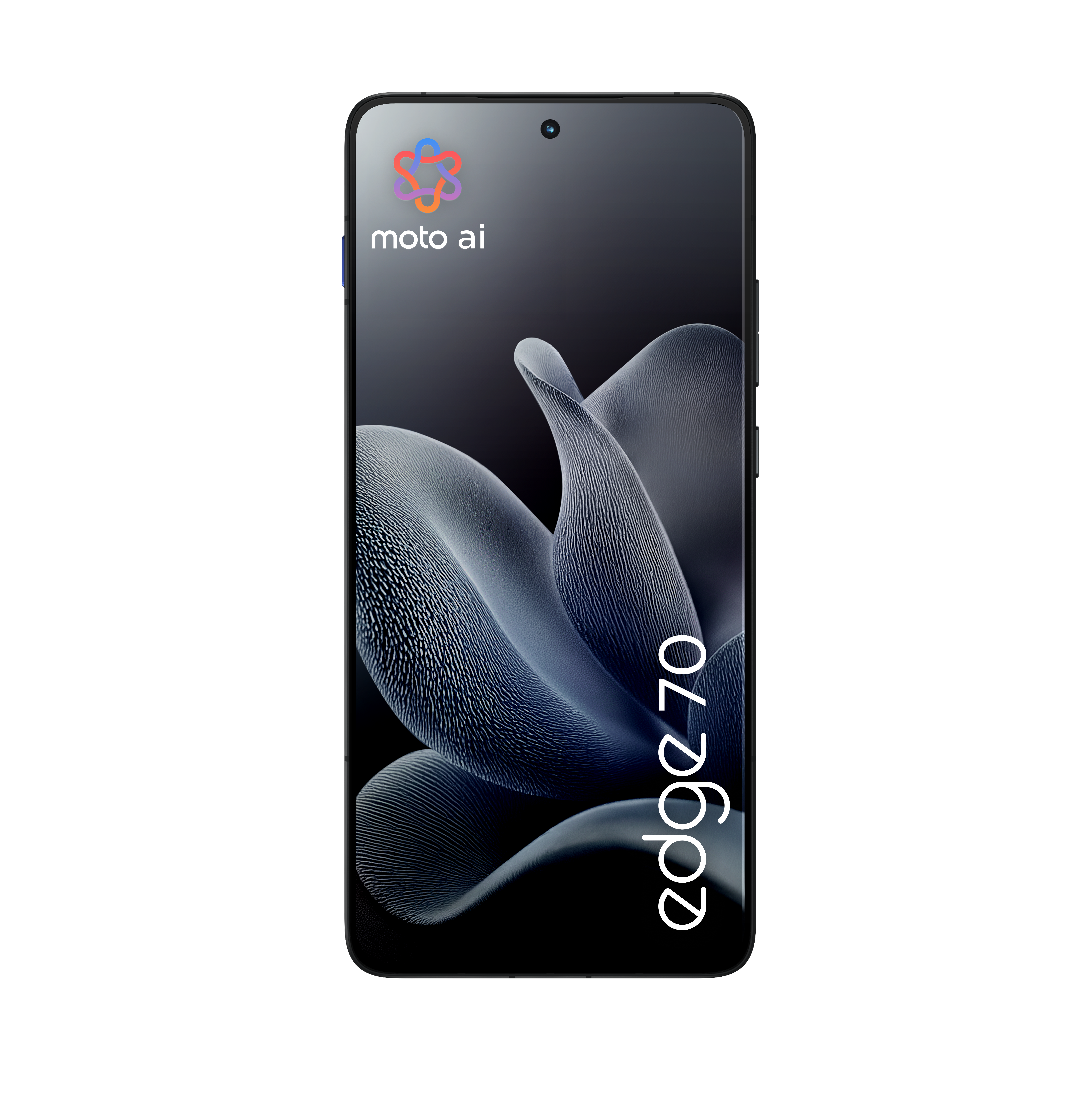 Czarny smartfon z logo 'moto ai' i napisem 'edge 70'.