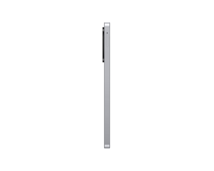 Szary tablet widziany z boku z małą kamerą i tacką SIM.