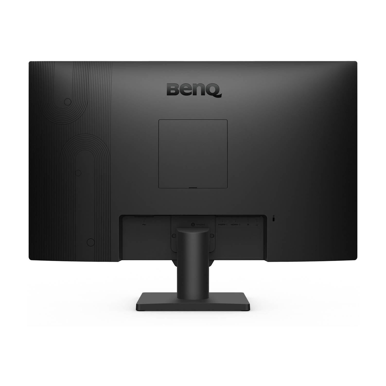 Retro di un monitor BenQ nero con porte e supporto.