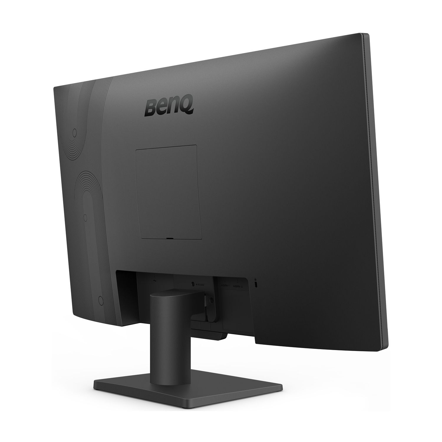 Vista posteriore di un monitor BenQ nero con supporto e porte visibili.