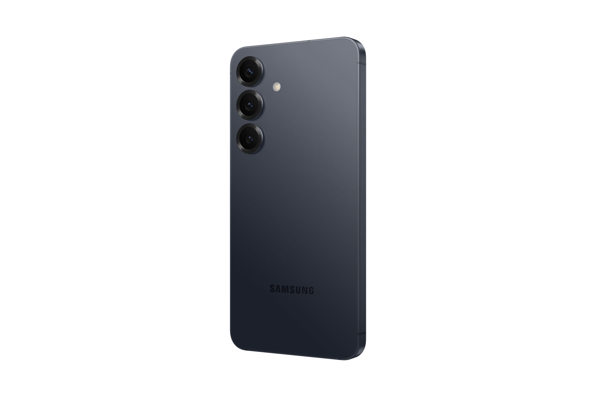 Tył ciemnego smartfona Samsung z trzema obiektywami aparatu i lampą błyskową.
