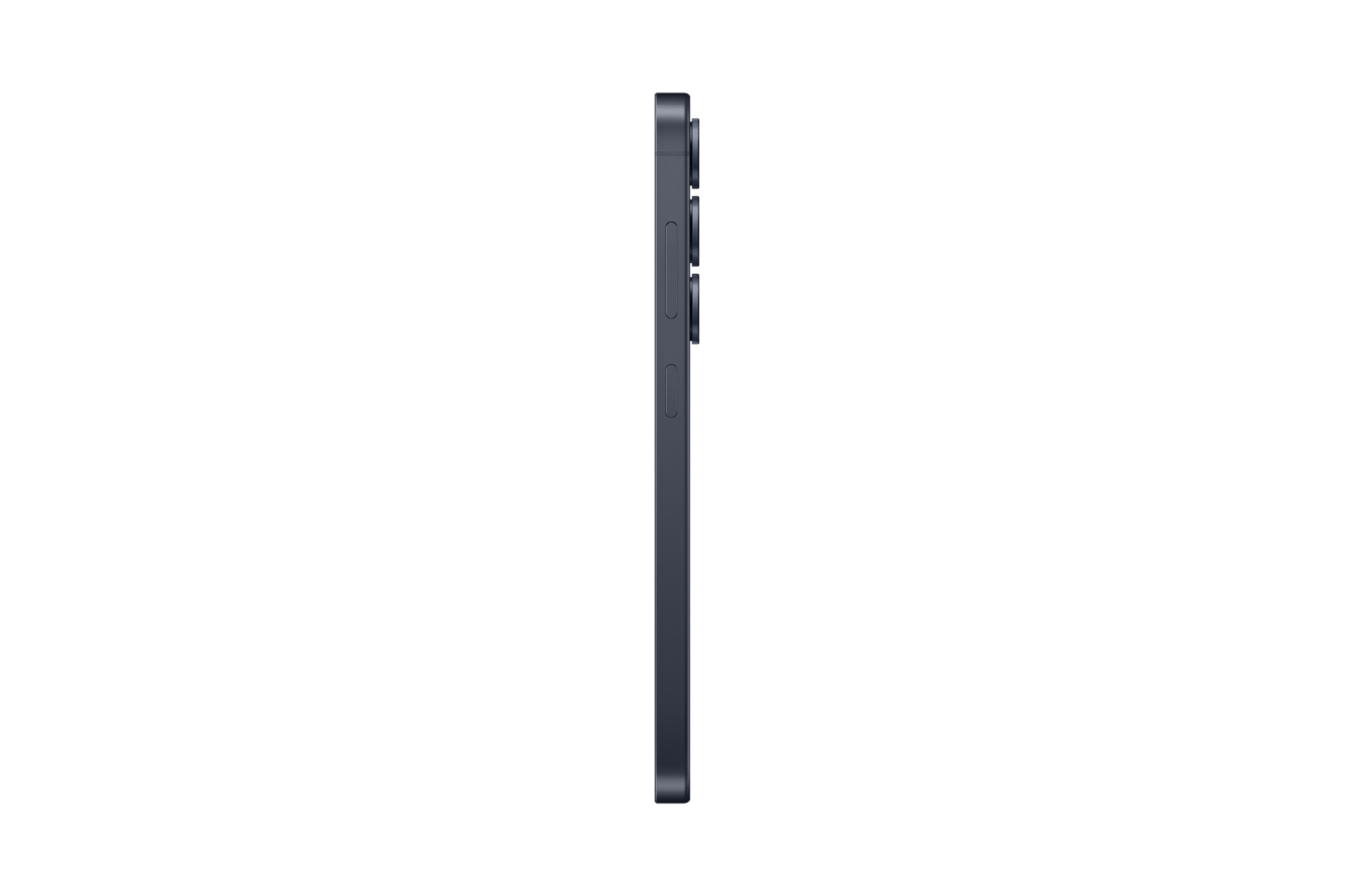 Ciemnoszare smartfon w profilu na czarnym tle z trzema aparatami.