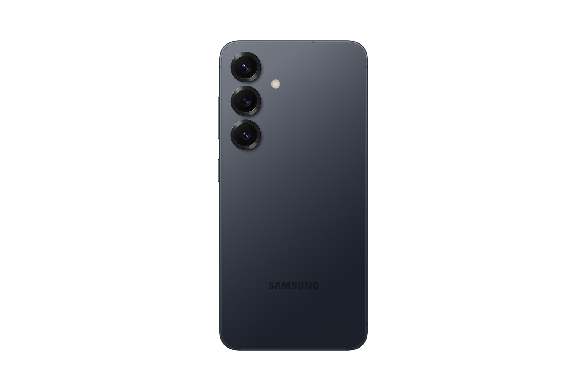 Tył ciemnego smartfona z trzema aparatami i logo Samsung.