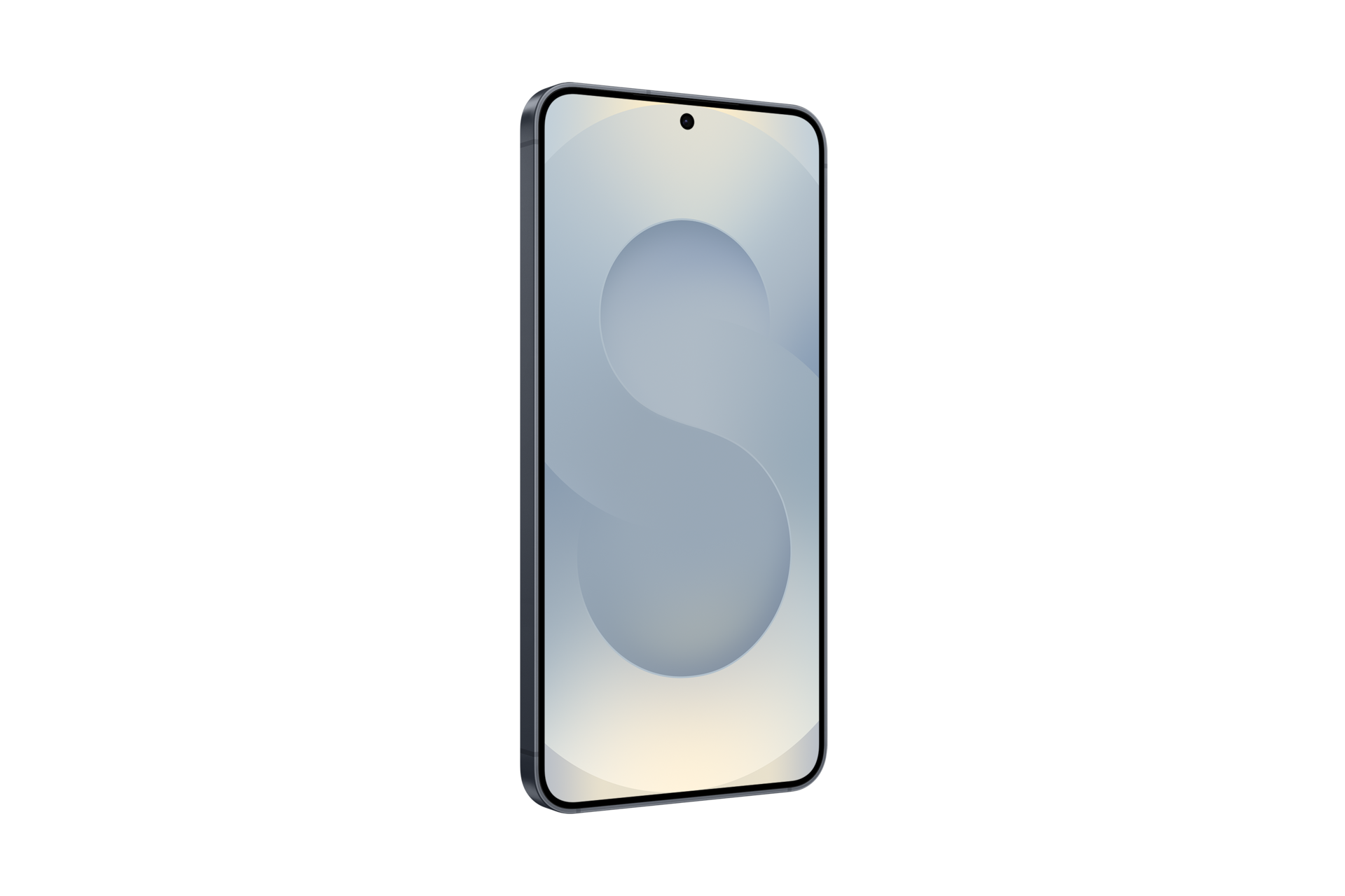 Nowoczesny smartfon z szarym tłem i stylizowanym wzorem w kształcie litery S.