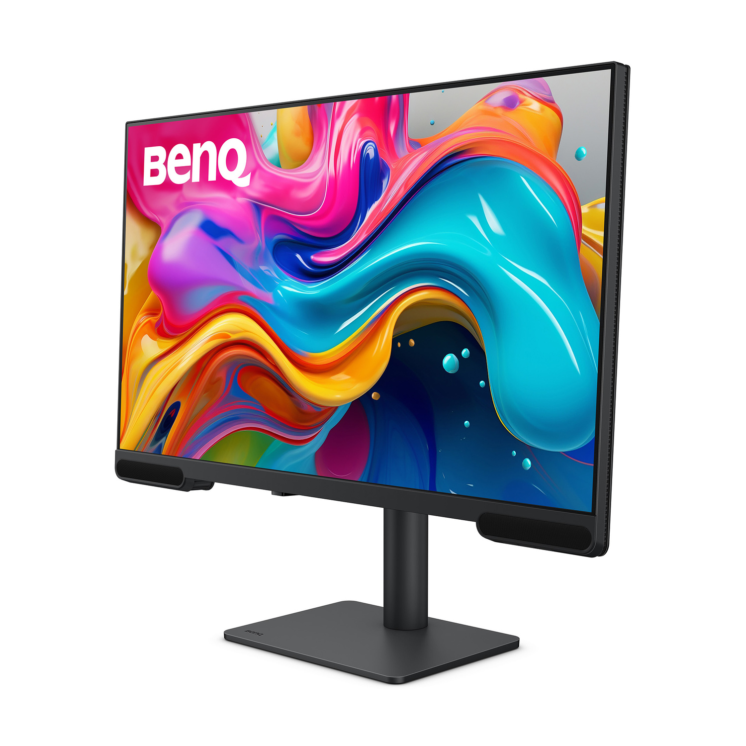 Un monitor BenQ con uno sfondo astratto e colorato.