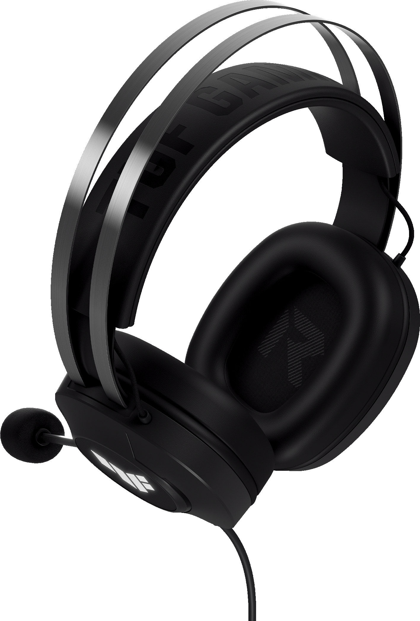 Cuffie da gaming nere con microfono e archetto in metallo.