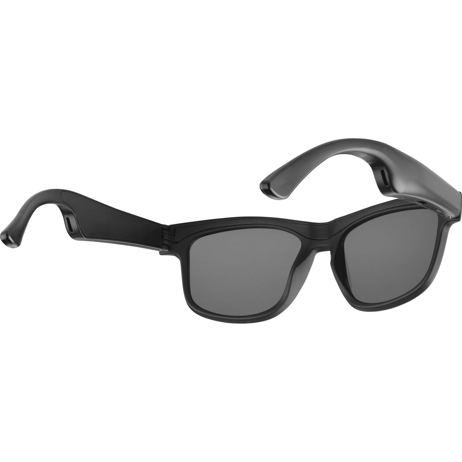 Gafas de sol negras con lentes oscuros y patillas gruesas.