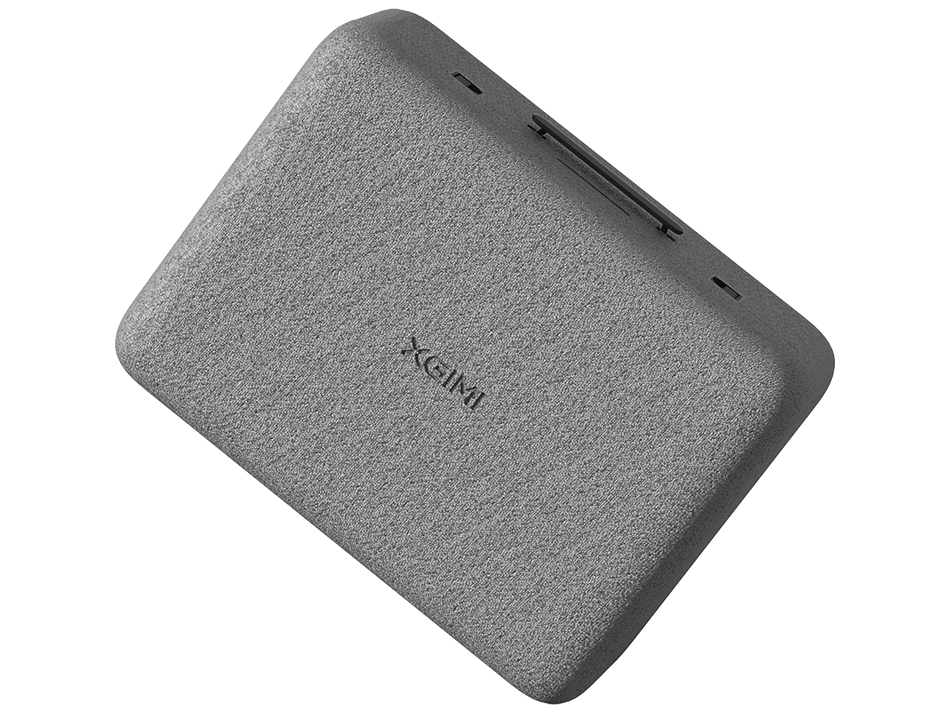 Dispositivo gris texturizado con logo 